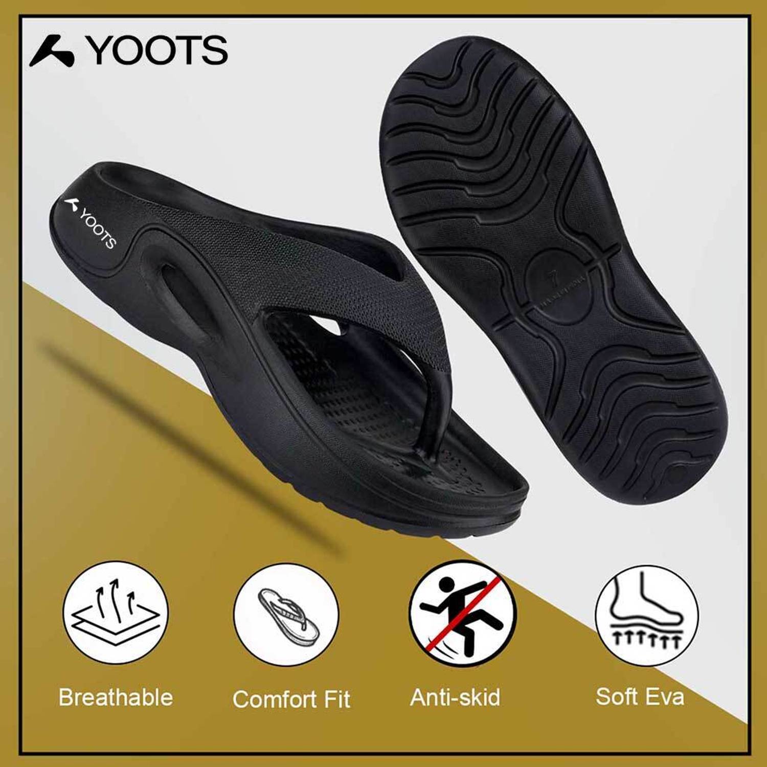 Yoots Men Black Flip Flops - Image 4