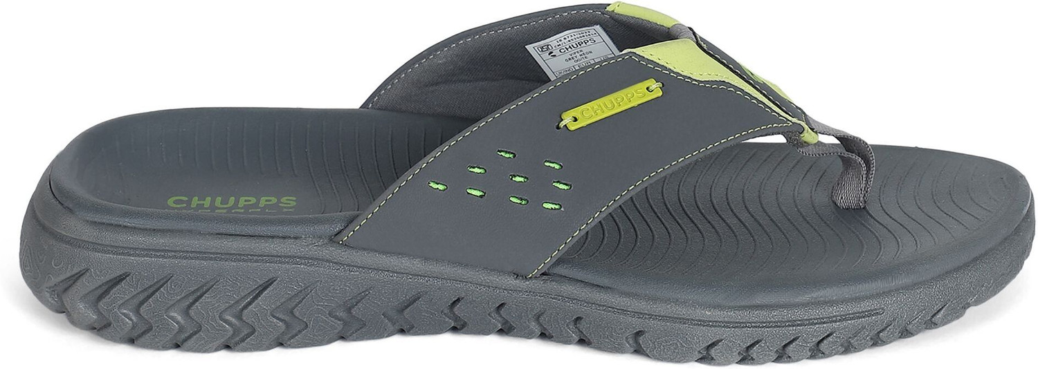 Image of Chupps Men Viper Grey /Neon Soft Footbed Lightweight Flip Flops Chappals For Slippers