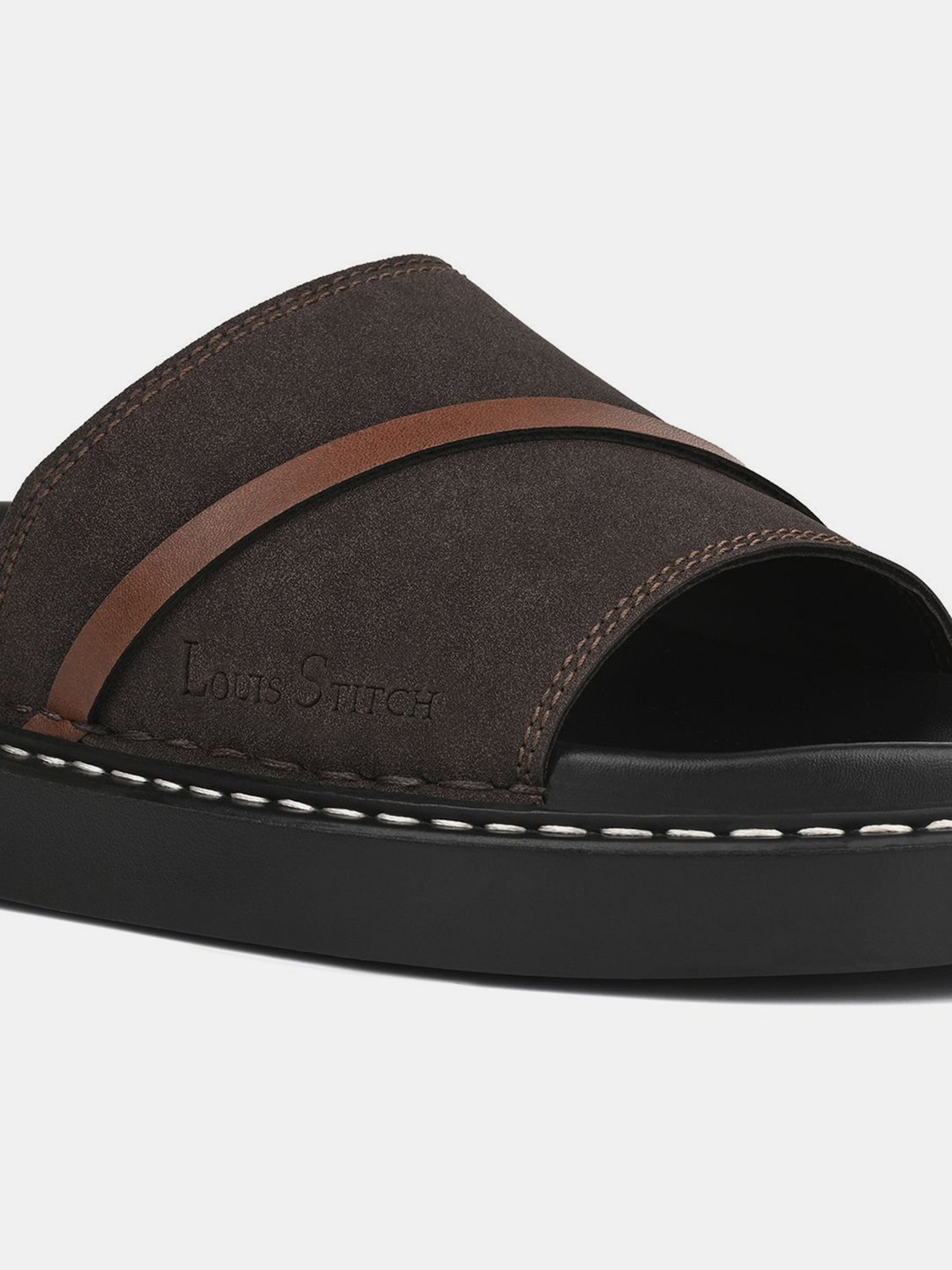 Image of LOUIS STITCH Men Brunette Lightweight Slip-On Slides with PU Cushion Sole Slides