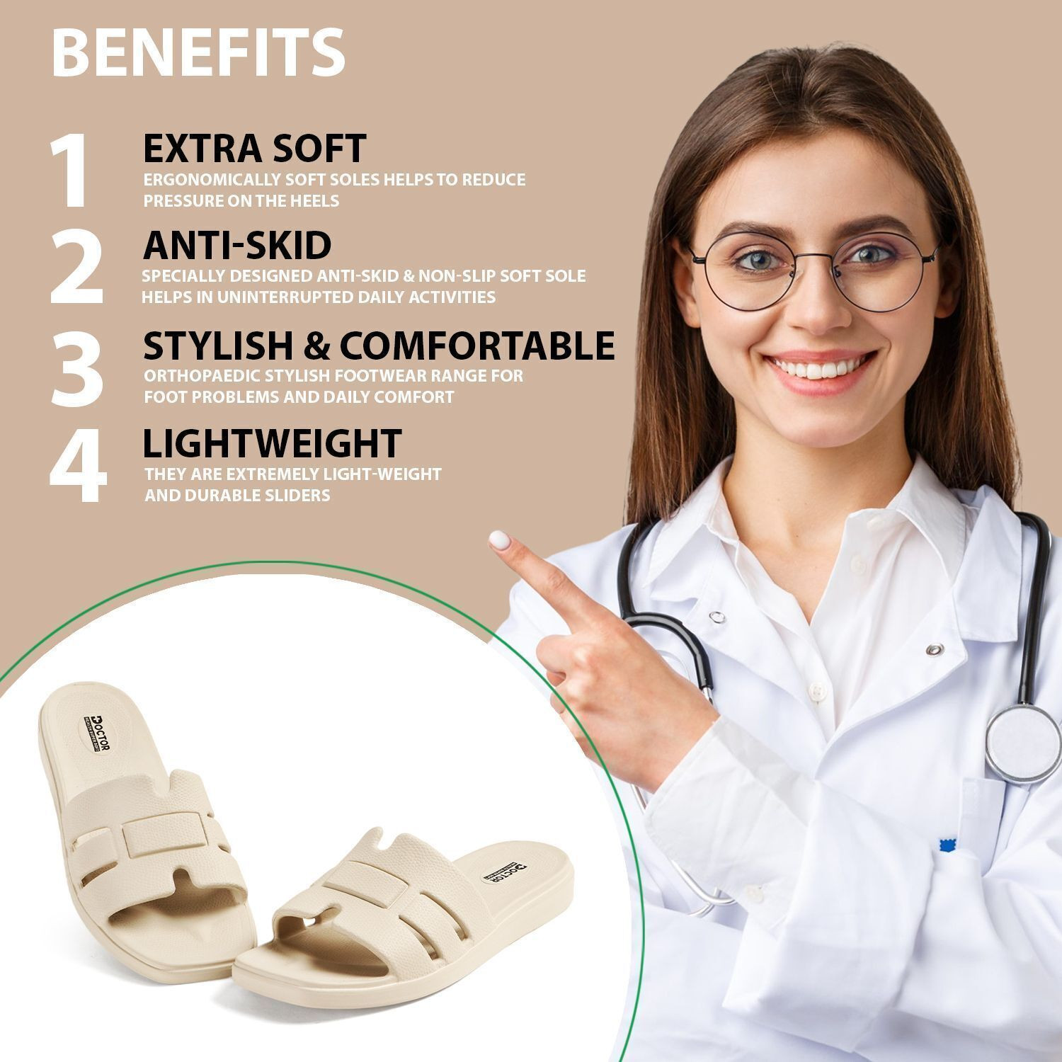 Image of Doctor Health Super Soft Women Doctor Orthopedic Slippers for Women Lightweight, Soft Cushion, Heel Relief Slides