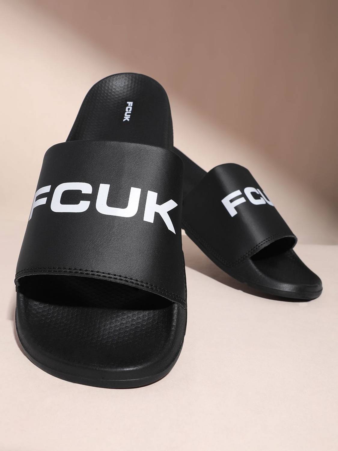 FCUK Men Black Slides - Image 1