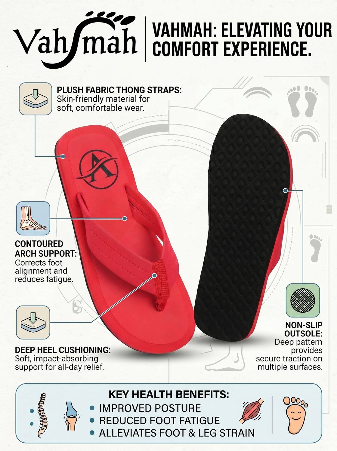 VAHMAH Men Red Flip Flops - Image 3