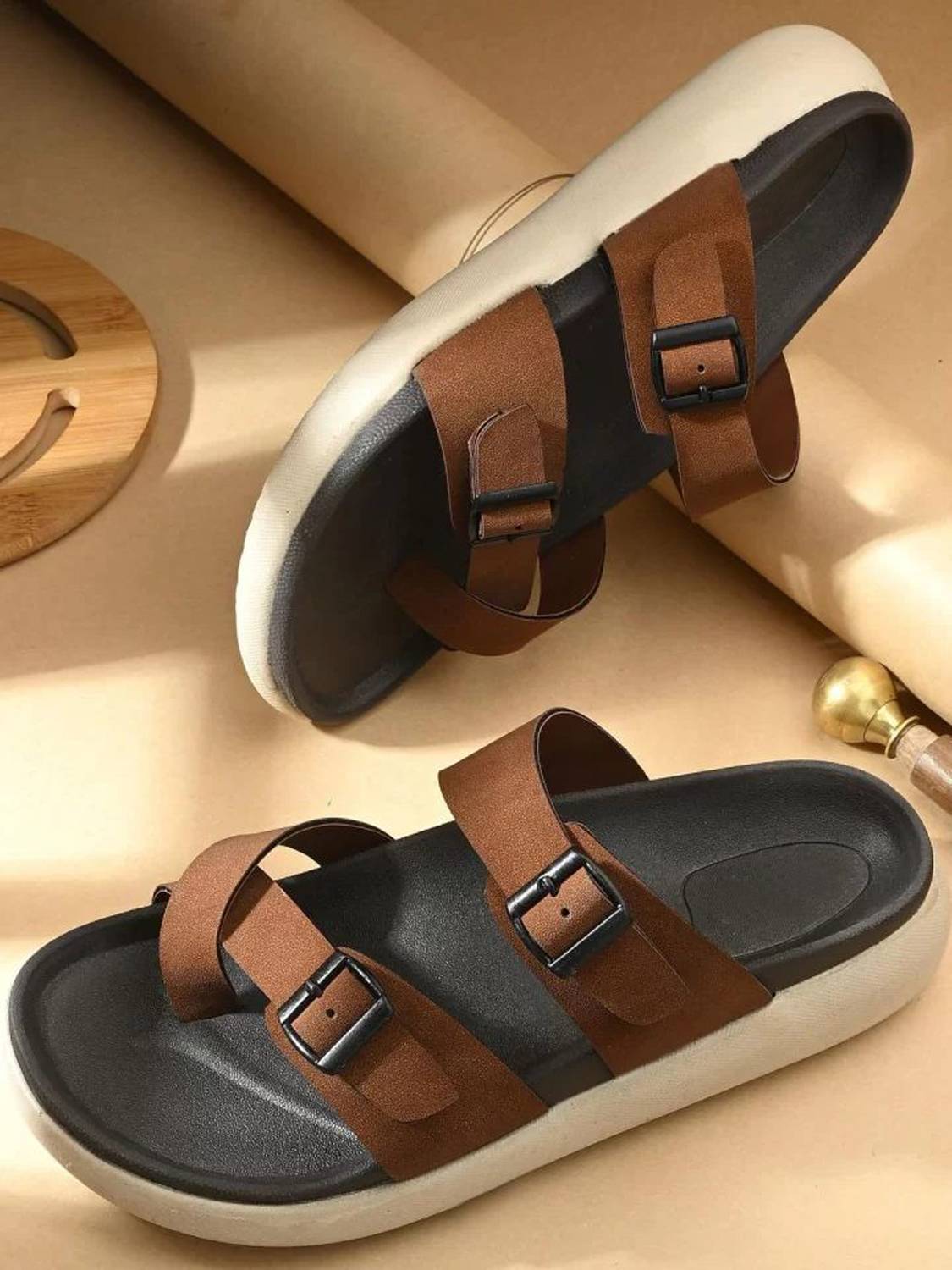 Layasa Men Brown Slippers - Image 1