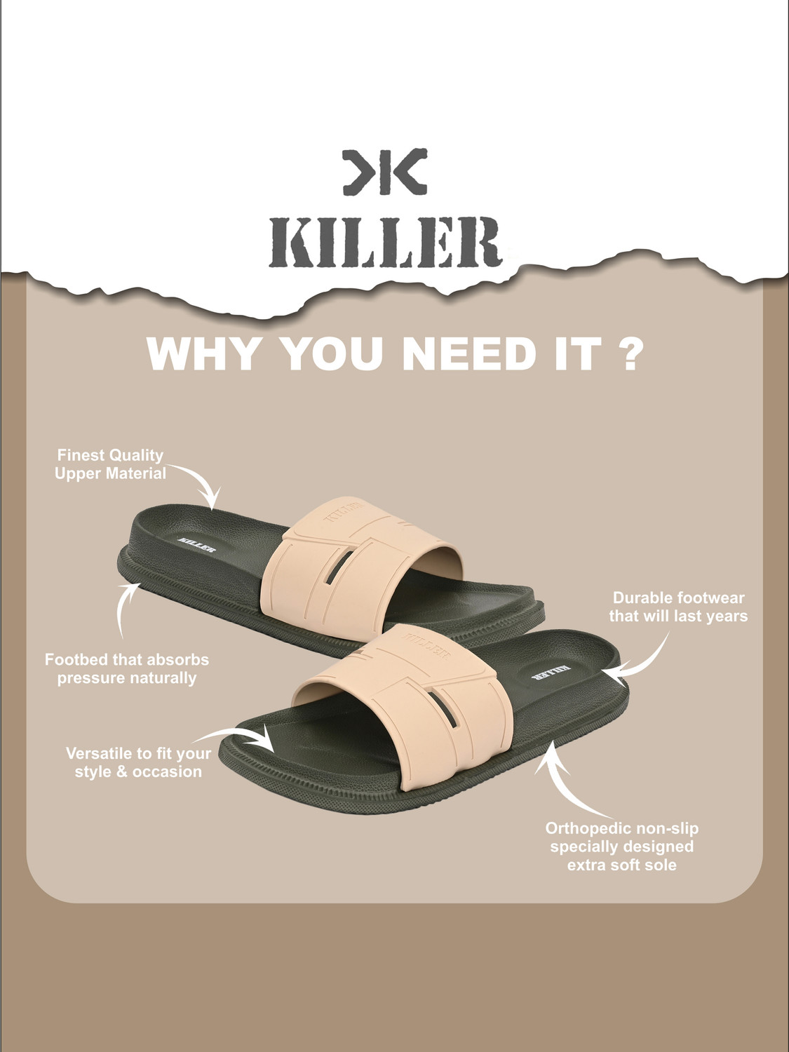 Image of KILLER Men Soft Comfortable Chappal Casual Lightweight Men Slippers for Daily Wear Slides