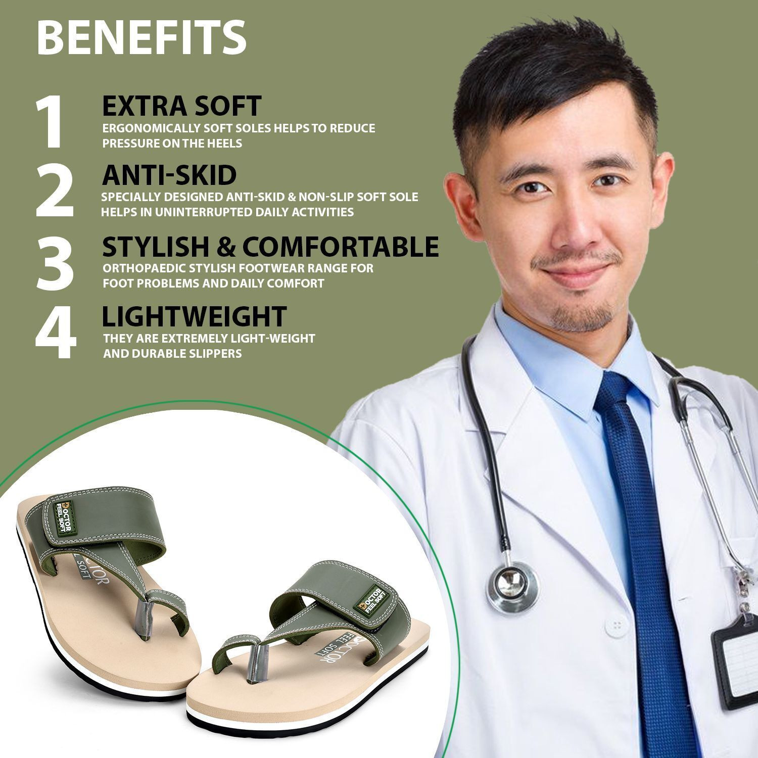 Image of DOCTOR FEEL SOFT Men Orthopedic Slippers for Men | Soft Cushion, Arch Support, Daily Comfort Slippers