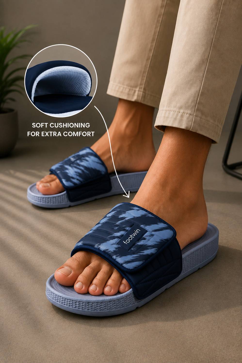 Footwin Men Blue Slides - Image 2