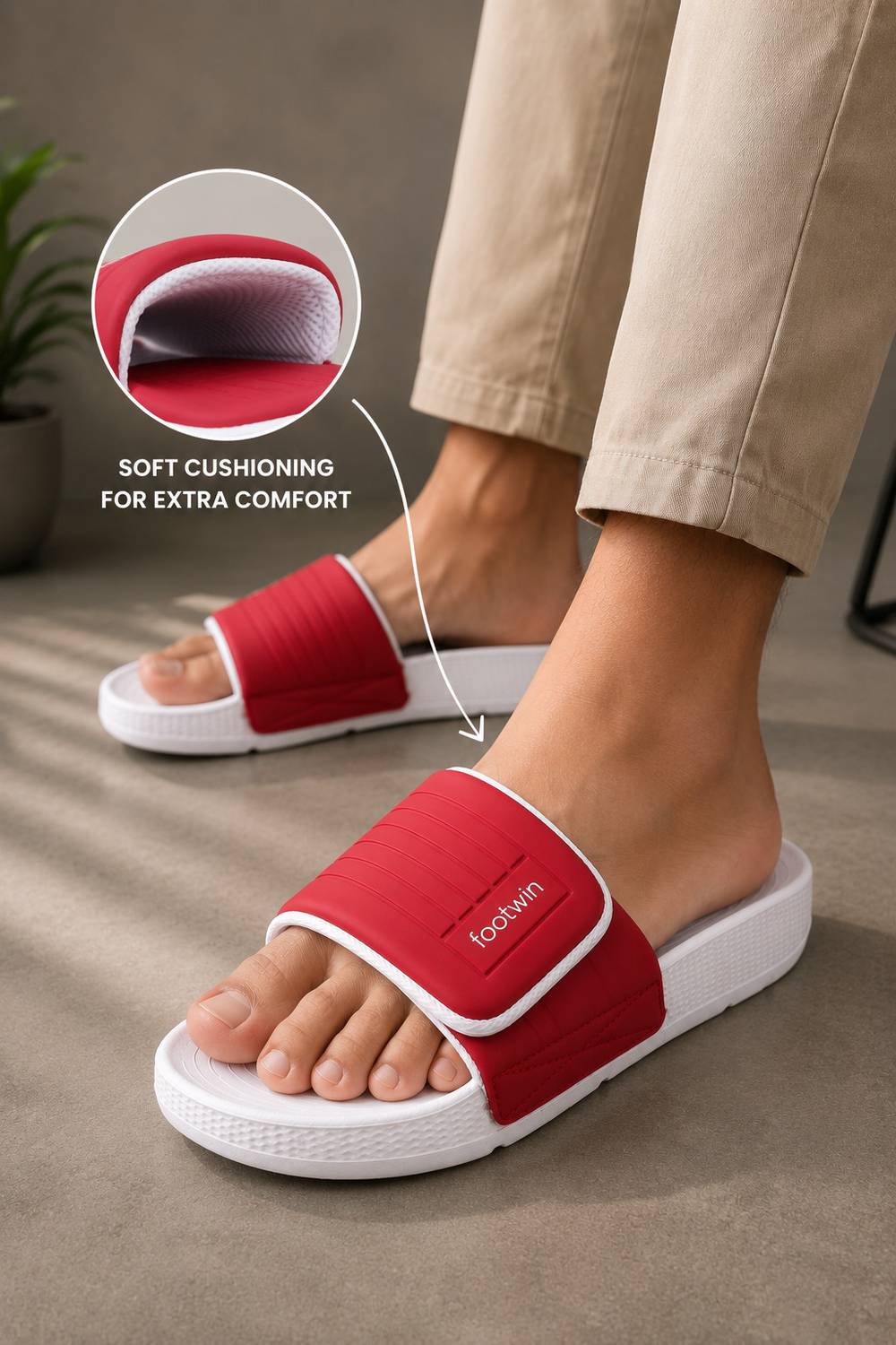 Footwin Men Red Slides - Image 2