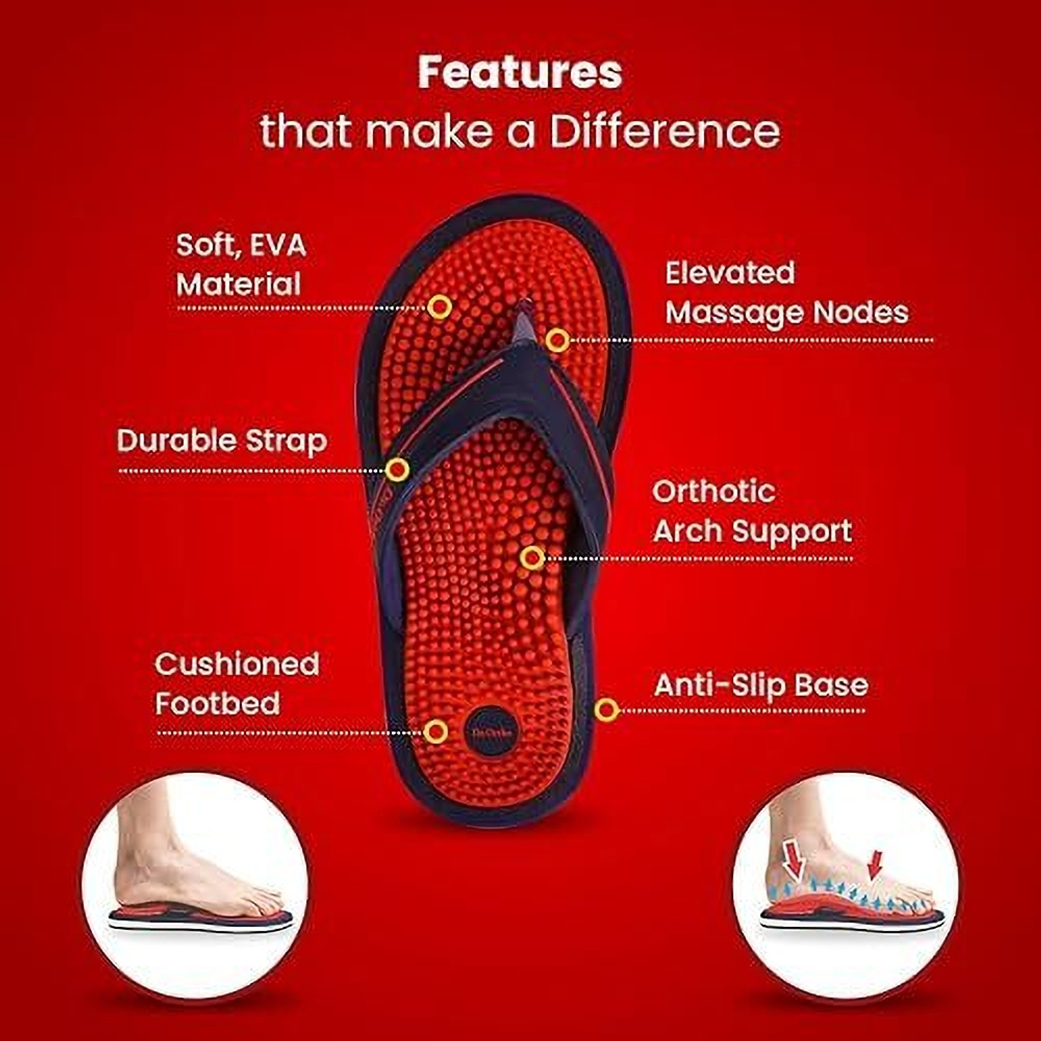 Image of Dr. Ortho Men Unisex Premium Acupressure Flip-Flops | Slippers