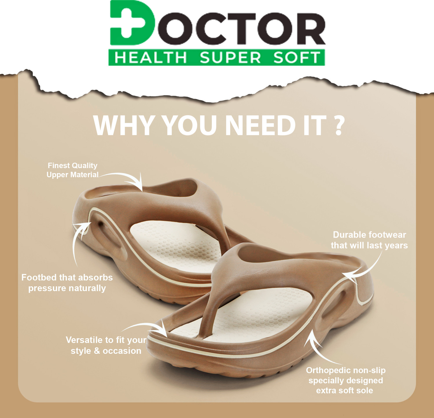 Image of Doctor Health Super Soft Men Men Ortho|Soft Cushion|Lightweight|Anti-Skid|Arch Support|Daily Wear Slippers Flip Flops