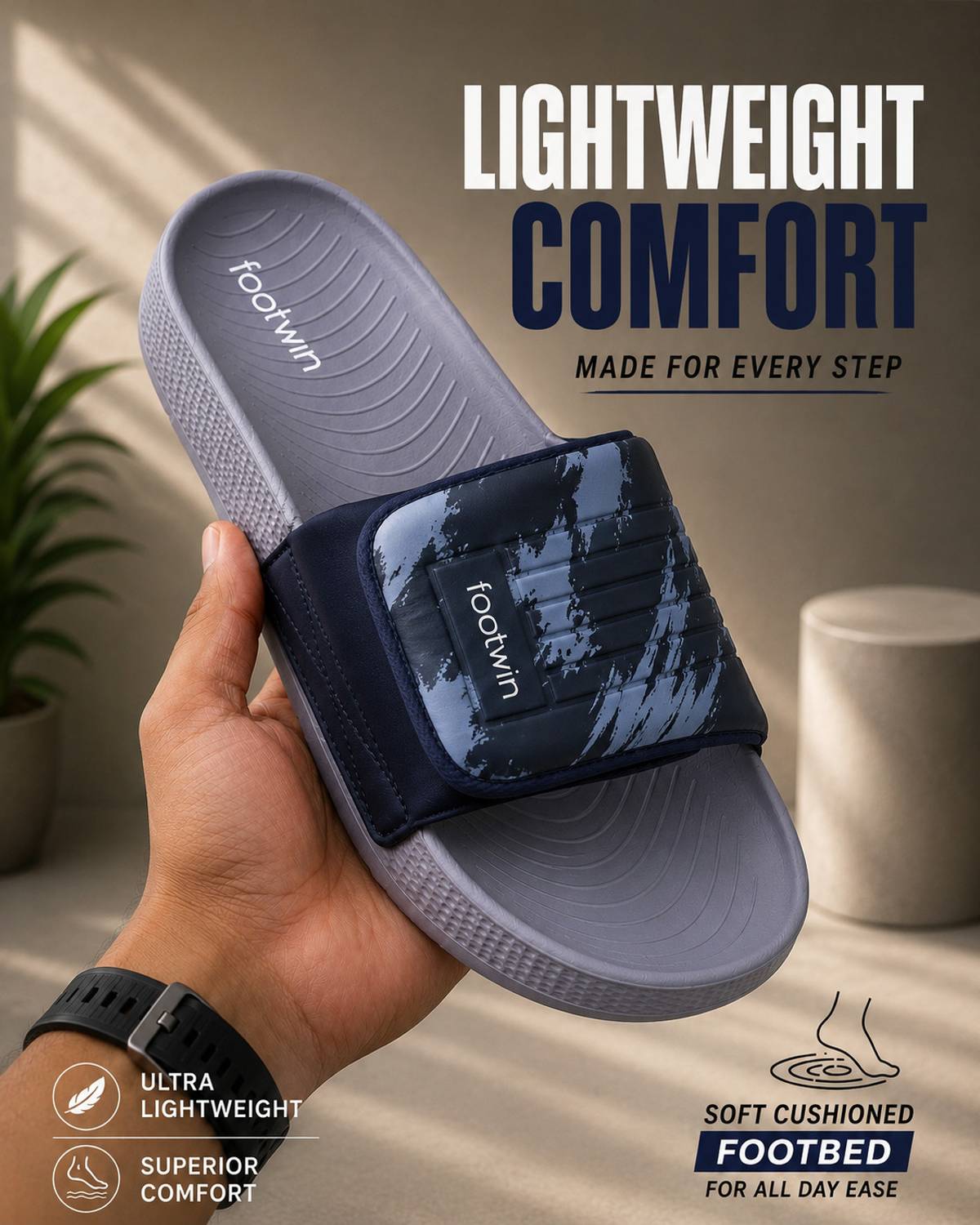 Footwin Men Blue Slides - Image 4
