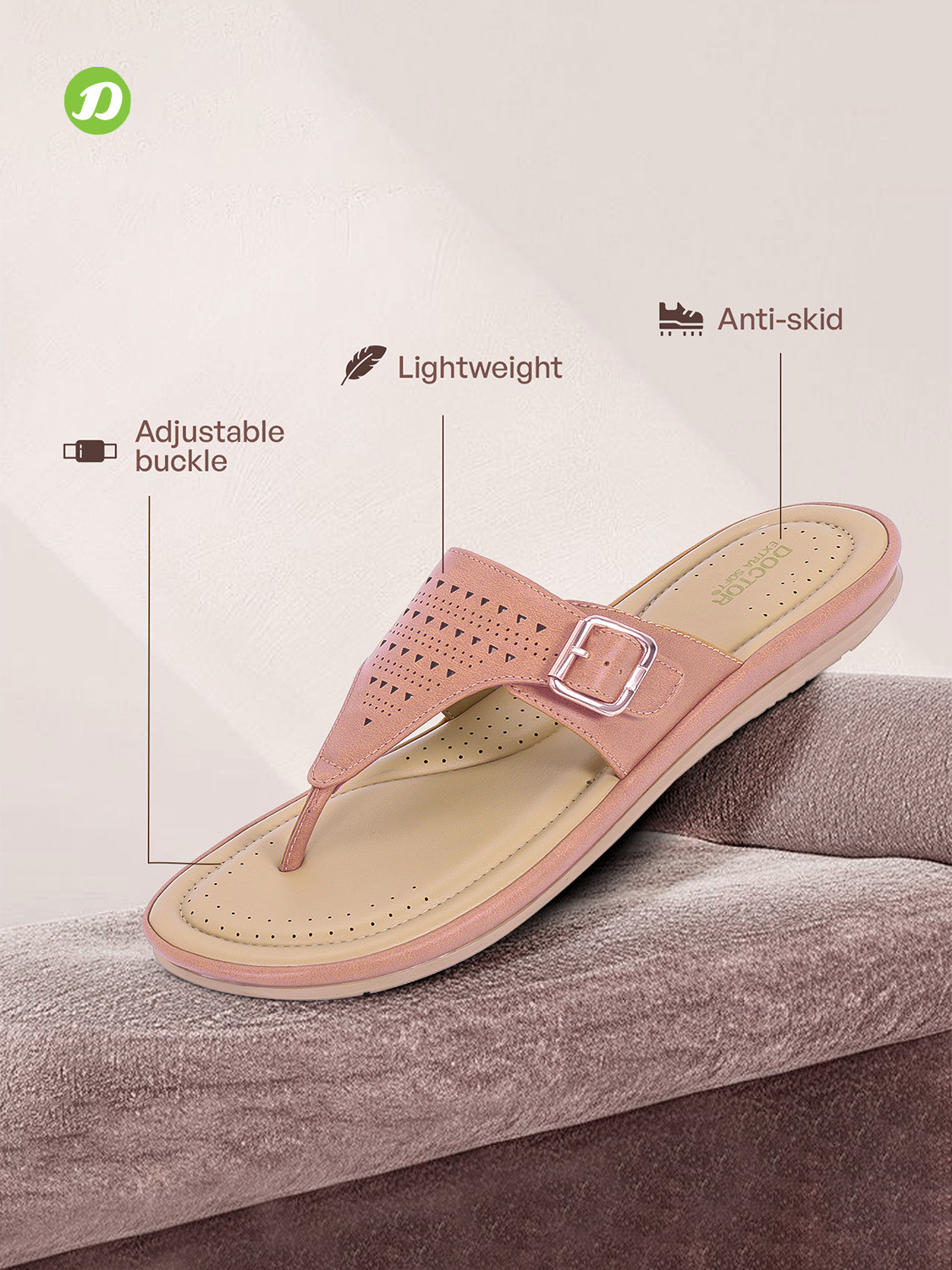 Image of DOCTOR EXTRA SOFT Women Flat Memory Foam Slippers /FlipFlops Comfortable Sandals Adjustable Strap Slippers