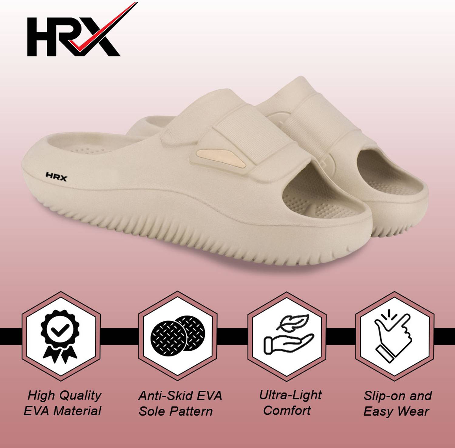 HRX by Hrithik Roshan Men Beige Slides - Image 3