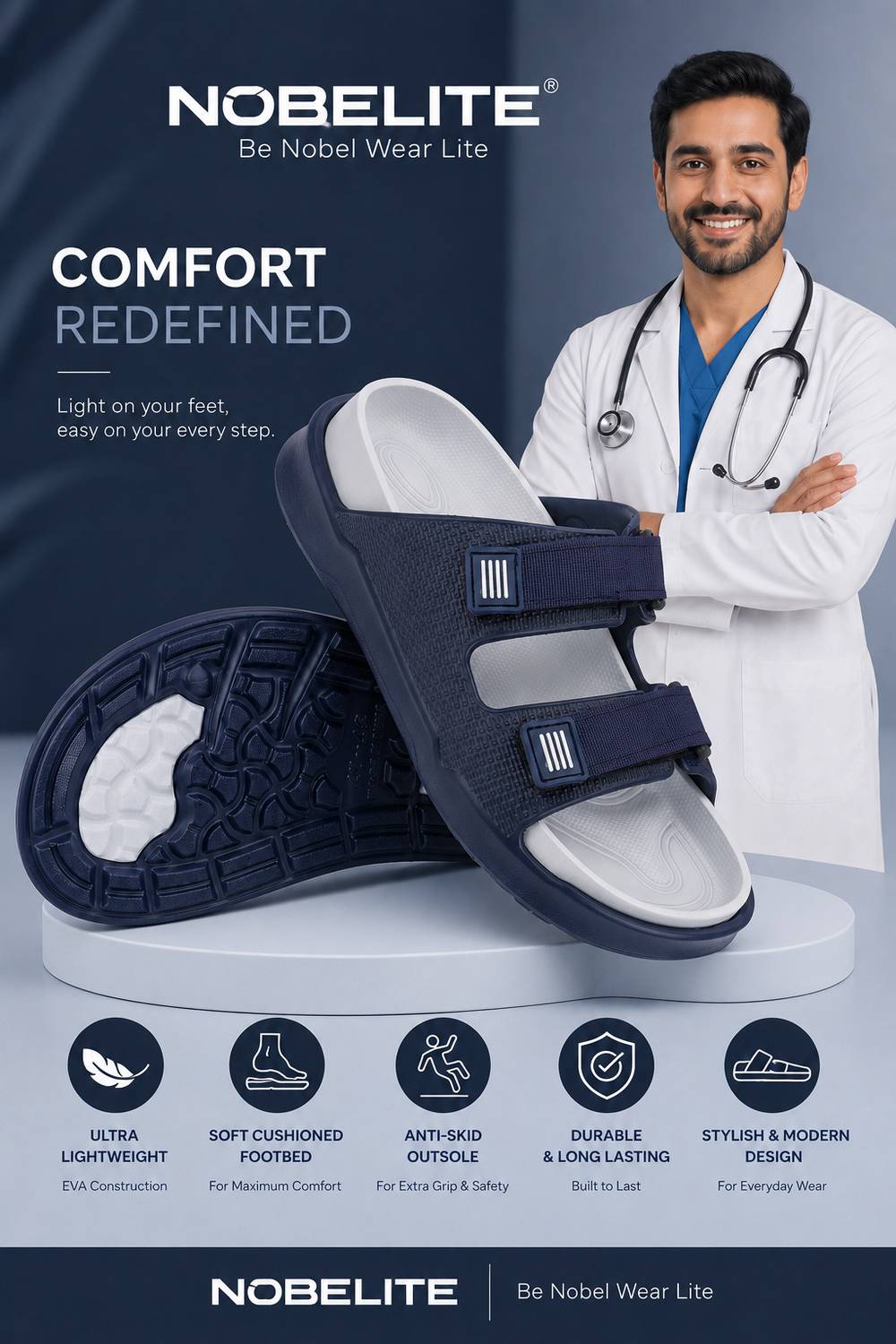 NOBELITE Men Blue Flip Flops - Image 3