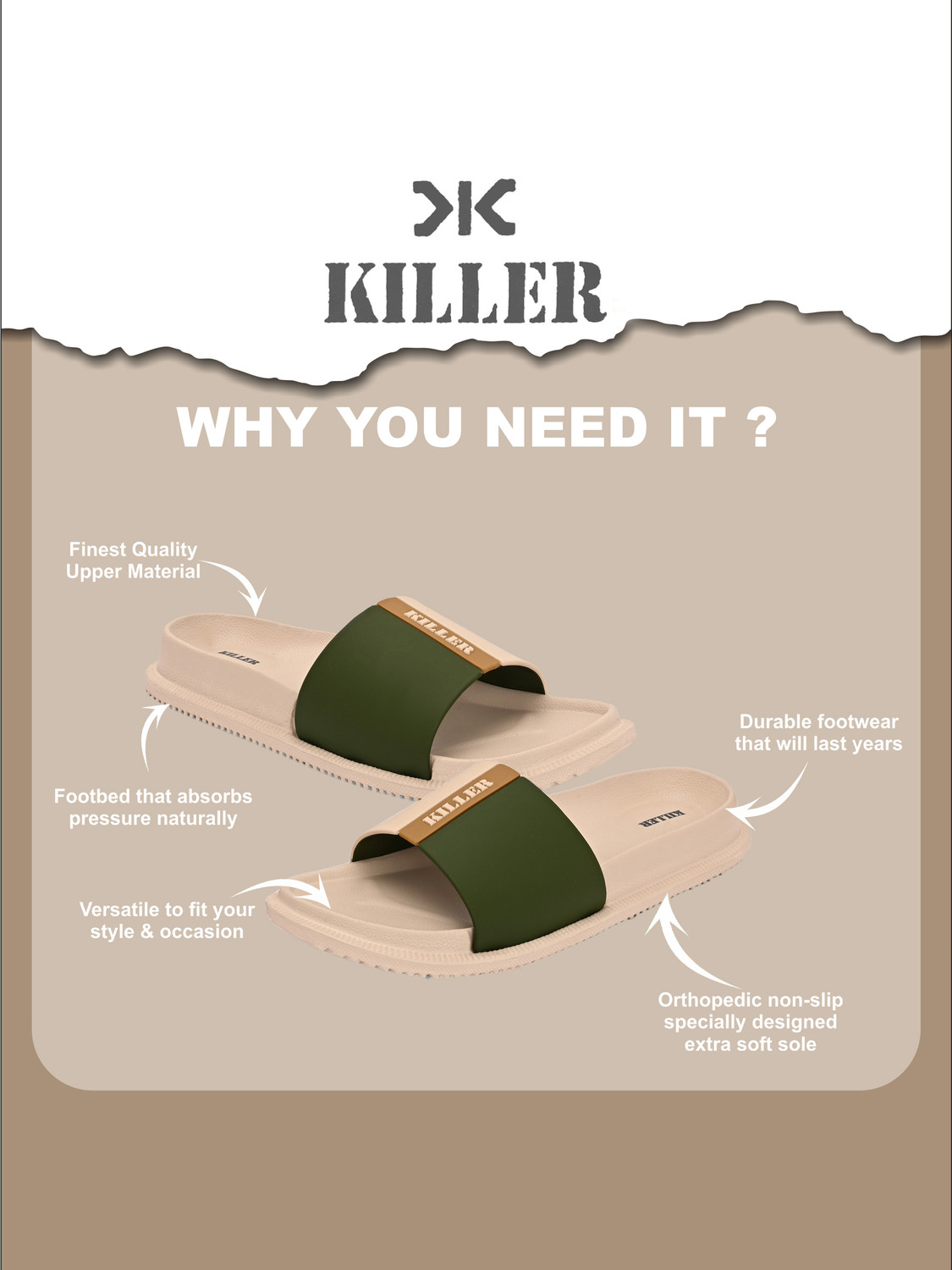 Image of KILLER Men Soft Comfortable Chappal Casual Lightweight Men Slippers for Daily Wear Slippers