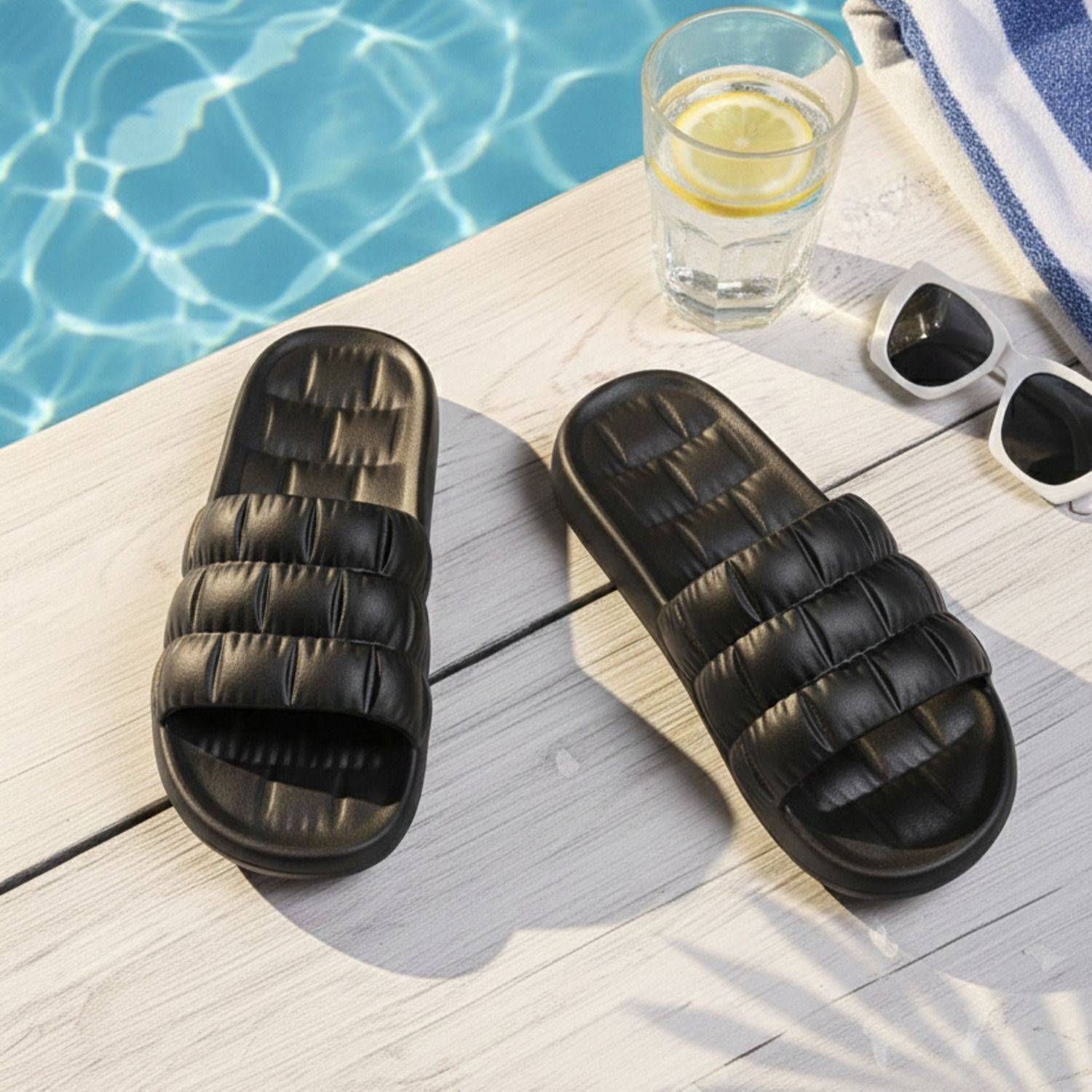ATHREE Men Slippers for Men Daily use Gents Slipper Chappal Lightweight (Black,9) Slides