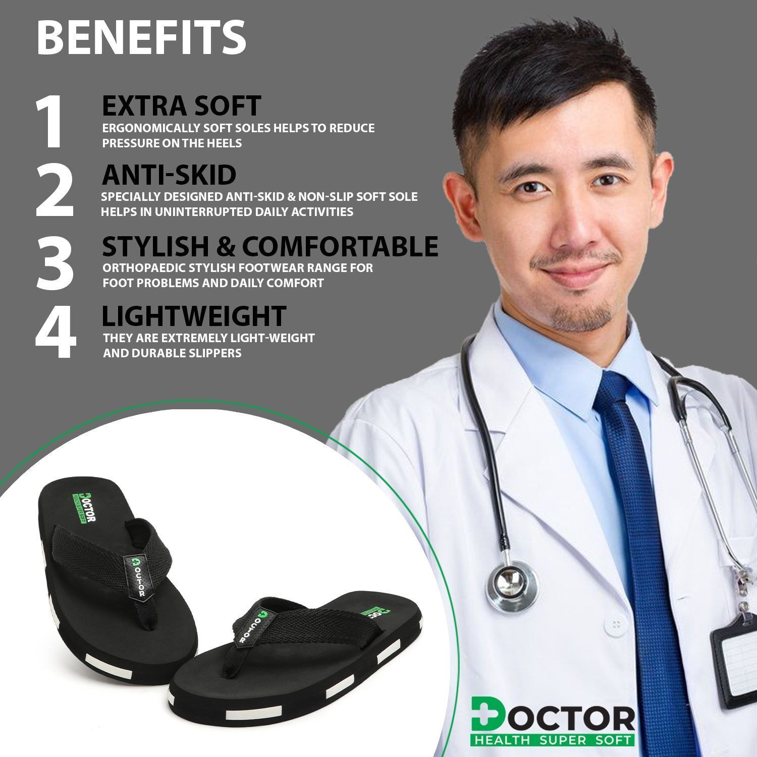 Image of Doctor Health Super Soft Men Men's Orthopedic Slippers | Soft Cushion, Lightweight, Doctor Recommended Design Slippers