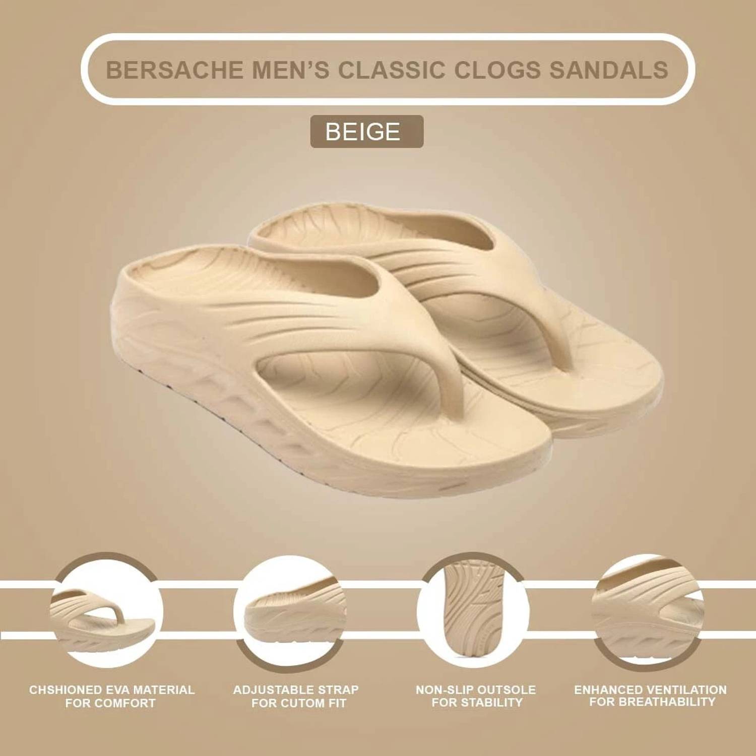 BERSACHE Men Beige Flip Flops - Image 5
