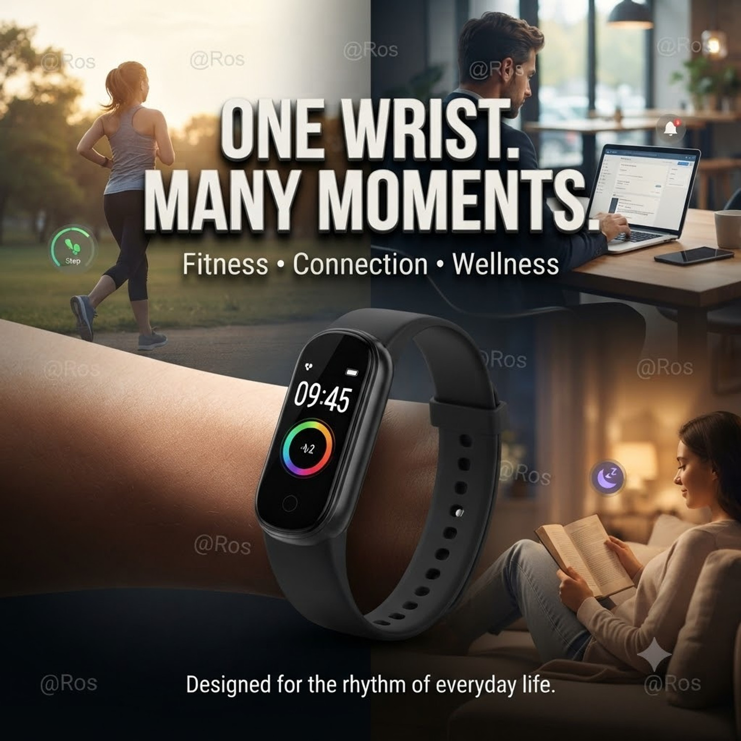 Image of DRUMSTONE Smart Wrist Band with Touch Display, Comfortable Strap, Daily Activity Tracking (Multicolor Strap, Size : Free)