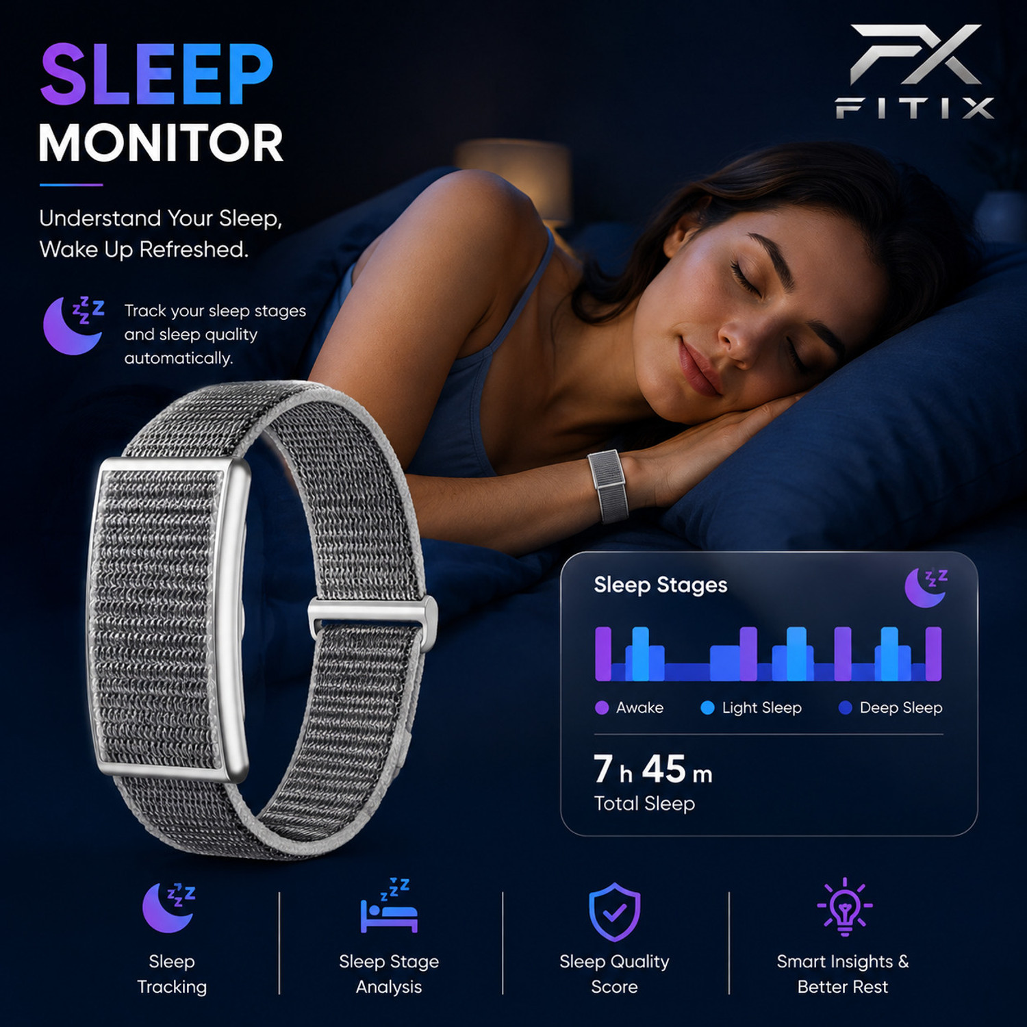 Image of FITIX Elite Screenless Smart Fitness Band with 24 /7 Heart Rate Monitor