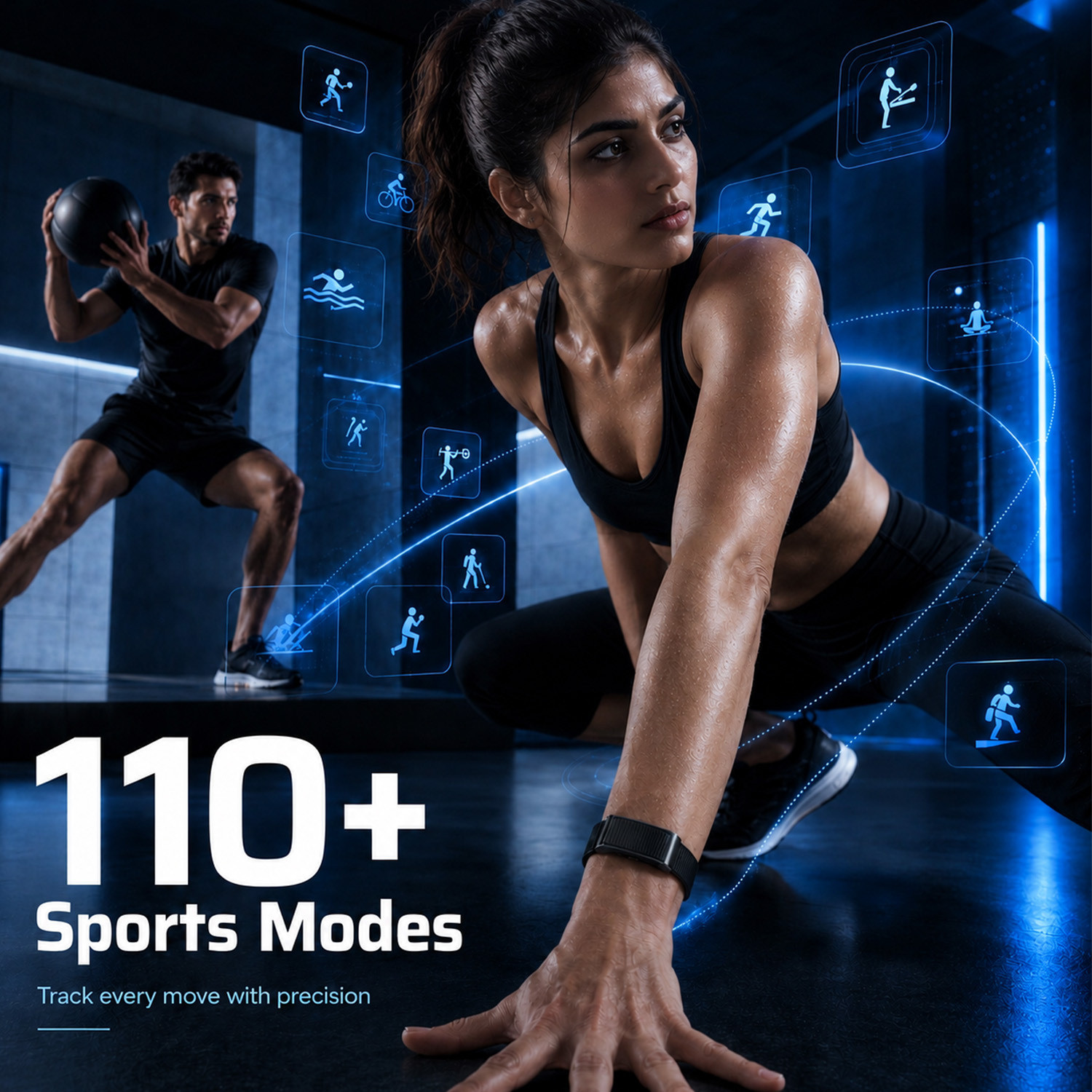 Image of Sekyo FLEX Fitness Tracker with Heart Rate, SpO2, Sleep Monitor & 110+ Sports Modes (Black Strap, Size : 46 x 23 x 10.8mm)
