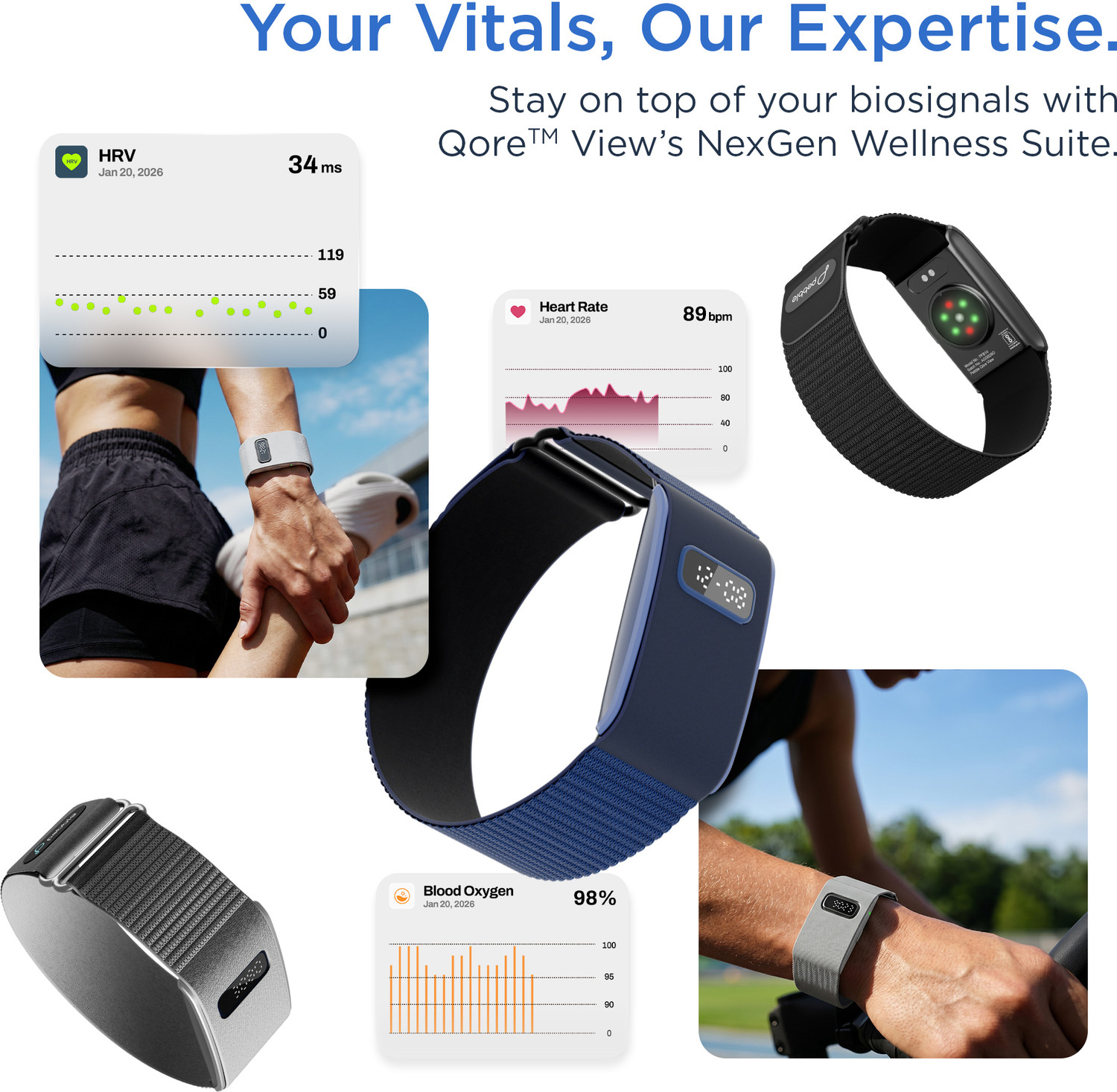 Image of Pebble Qore View Wellness Band |30-Day Battery,HRV,Sleep Tracking, No Subscription Fees