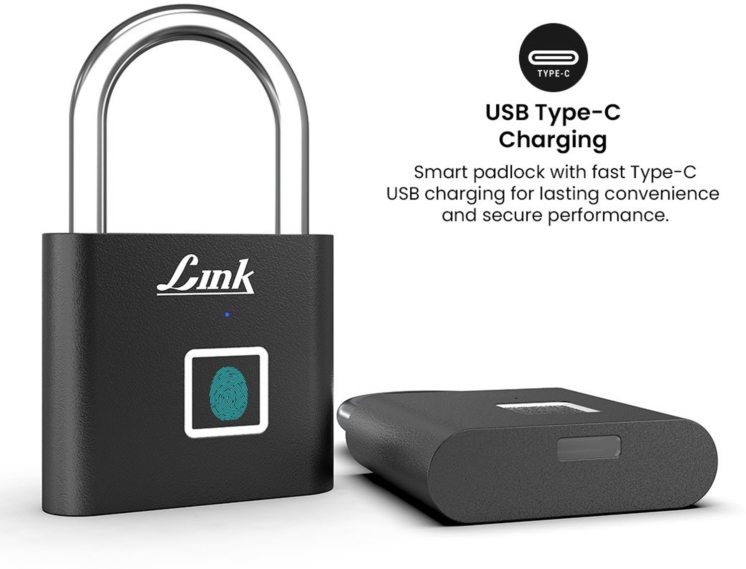 Image of Link Smart Bio Mini Fingerprint Padlock | Keyless Biometric Lock with 1-Second Unlock| Emergency Access, Rechargeable Battery, USB-C Backup|Suitable For Bags, Suitcase, Luggage, home Security, Smart Door Lock