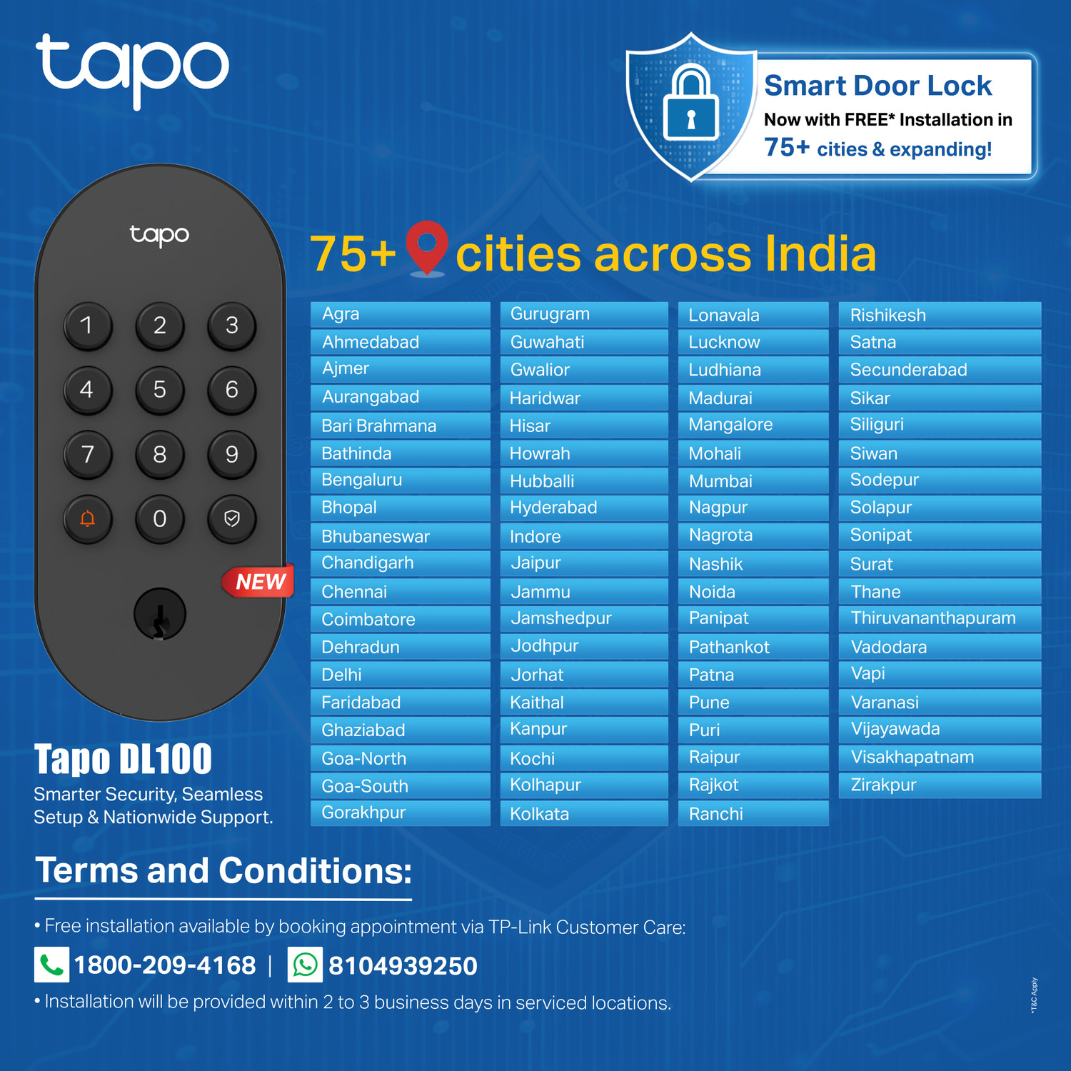 Image of TP-Link Tapo Smart Wi-Fi Door Lock Deadbolt Keyless Auto-Lock Battery Powered BHMA Certified Home Compatible DL100 Smart Door Lock