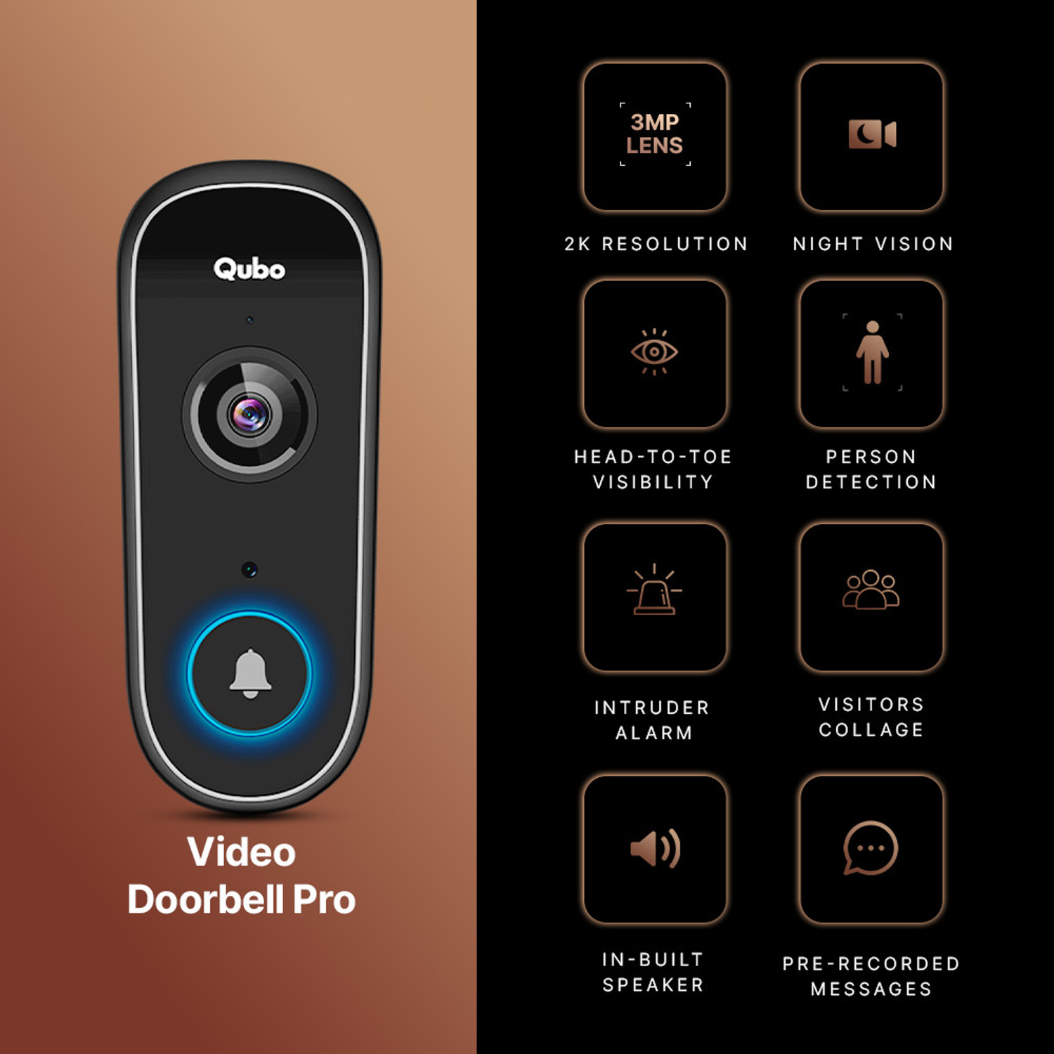 Image of Qubo Select Lock Copper + Video Doorbell Combo|Remote Unlock via Video Call Screen|2-Way Talk|AI Alerts Smart Door Lock