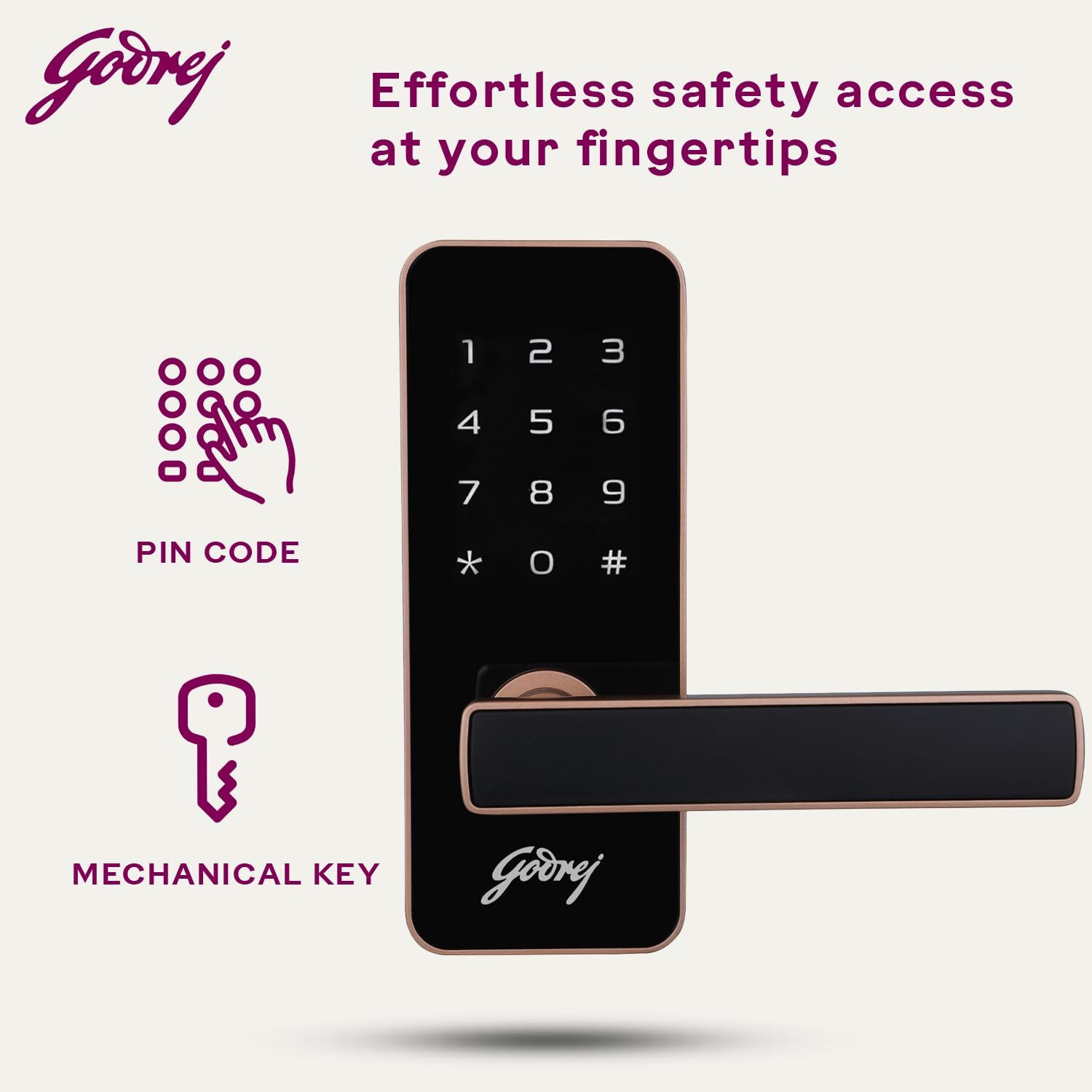 Image of Godrej Locks Catus Touch I Smart Digital Lock for Wooden Door I 2 in 1 Access I 3 Yr Warranty Smart Door Lock
