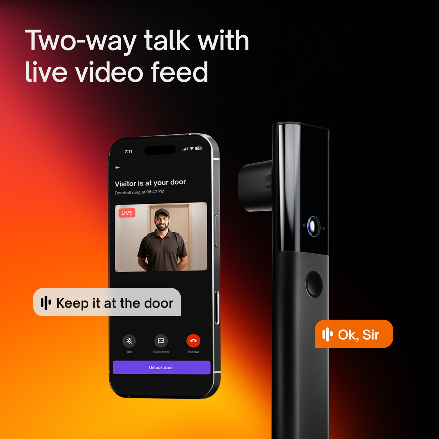 Image of NATIVE By Urban Company Lock Ultra Face Unlock Live HD Video & 2-Way Talk 9-way Unlock Free Installation Smart Door Lock