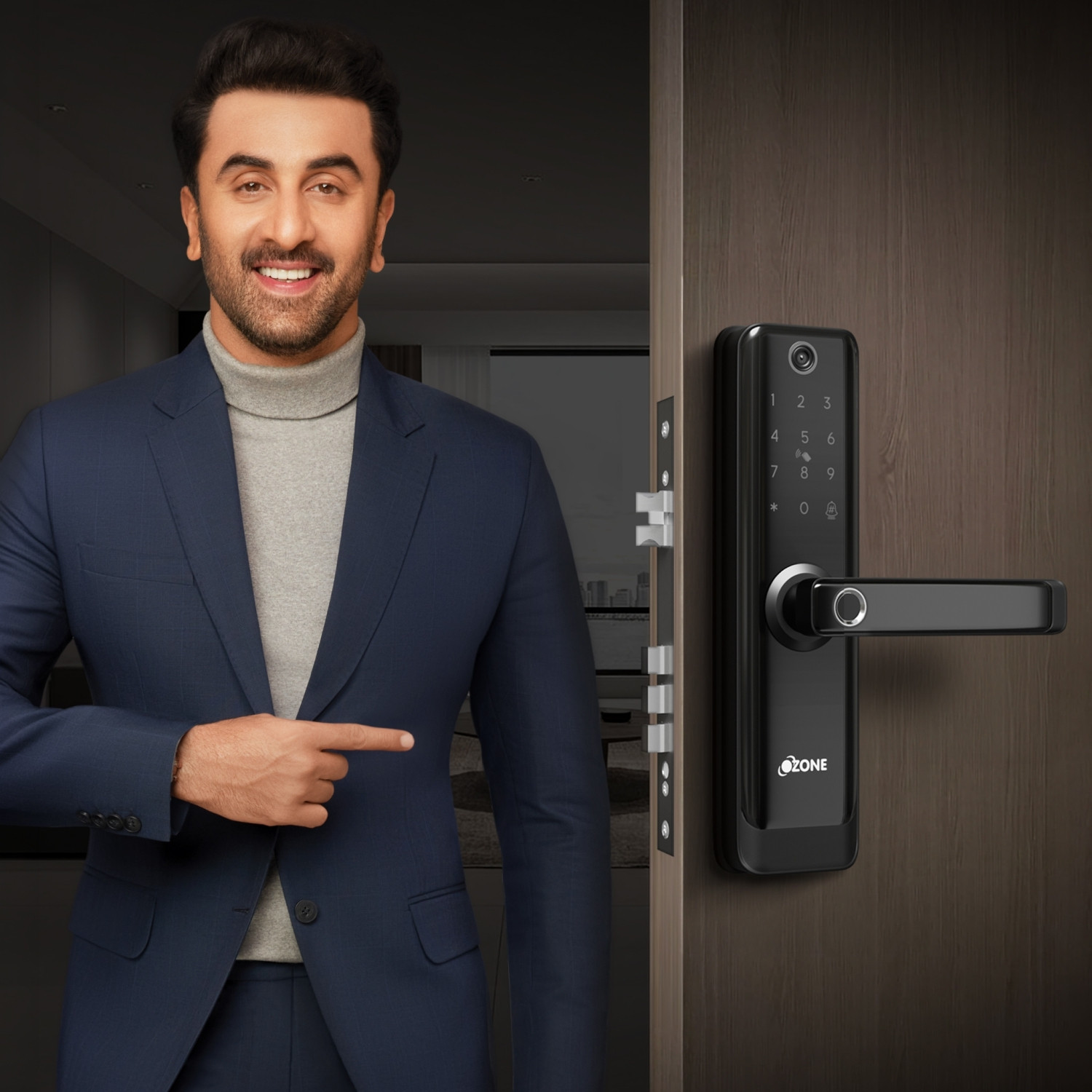 Image of OZONE Smart Door Lock with Built-in Camera, Wi-Fi, Fingerprint, Password, RFID Card Access, Mobile App Control, Auto-Secure Alarm, USB Backup Smart Door Lock