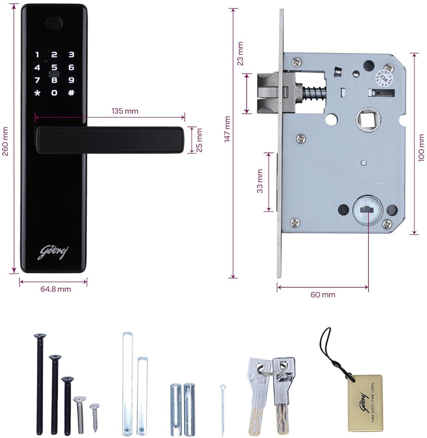 Image of Godrej Locks Digital Lock | Catus Advantage | Smart Lock for Wooden Door | 4 in 1 Access | Fingerprint | RFID | PIN Access | Mechanical Key | Matte Black Finish I 3 Year Warranty Smart Door Lock