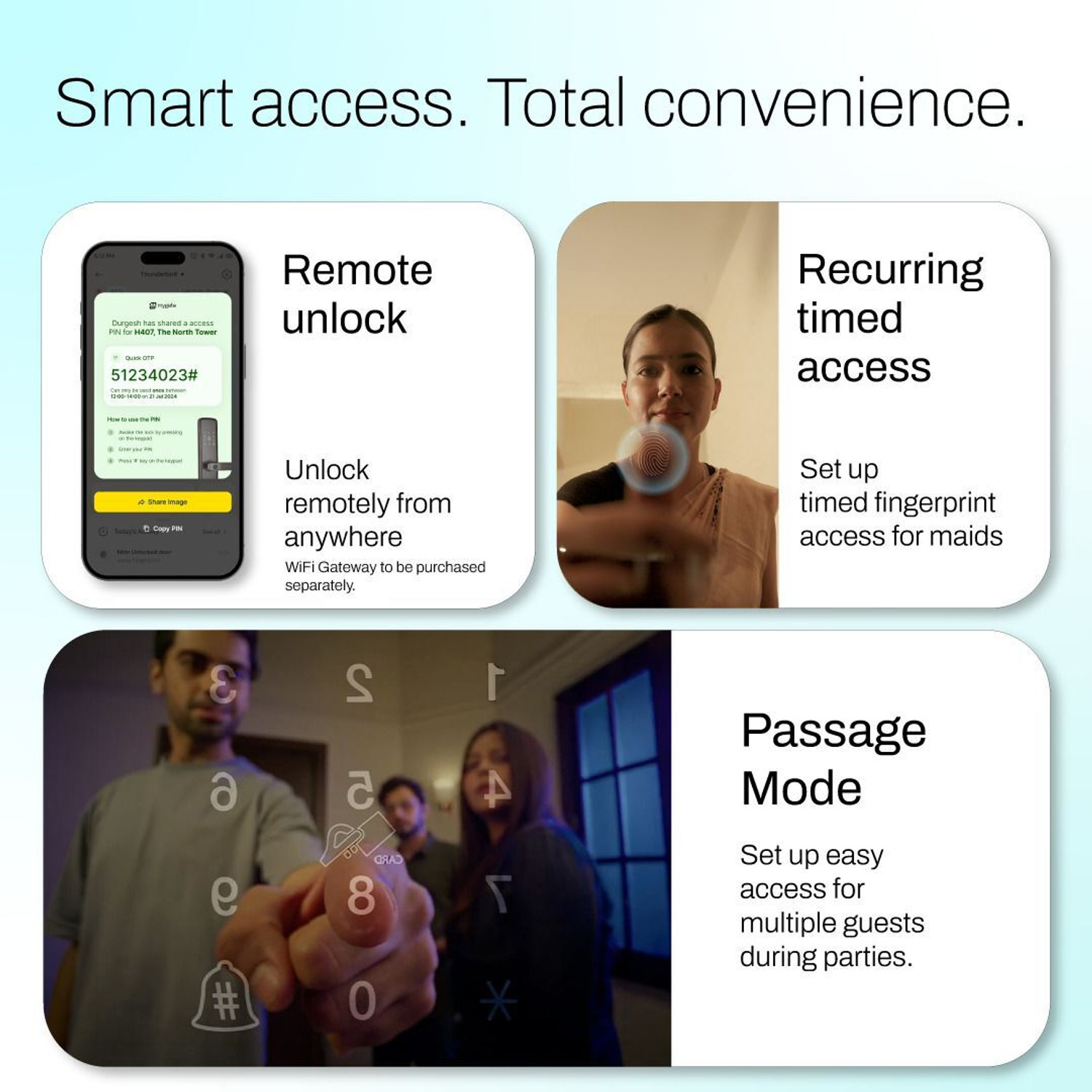 Image of Mygate SE: 6 Ways to Unlock - App, PIN, RFID, Key, OTP & Fingerprint | 3-Year Warranty Smart Door Lock