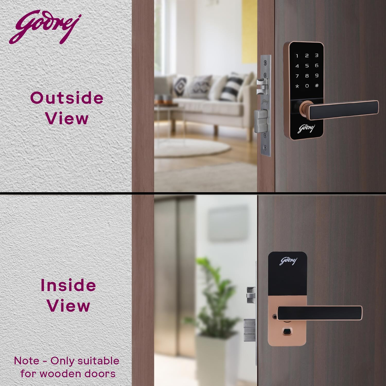 Image of Godrej Locks Catus Touch I Smart Digital Lock for Wooden Door I 2 in 1 Access I 3 Yr Warranty Smart Door Lock