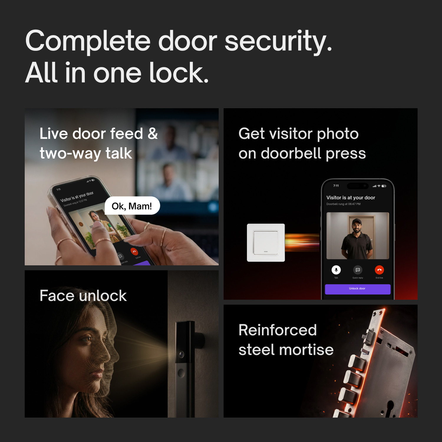 Image of NATIVE By Urban Company Lock Ultra Face Unlock Live HD Video & 2-Way Talk 9-way Unlock Free Installation Smart Door Lock