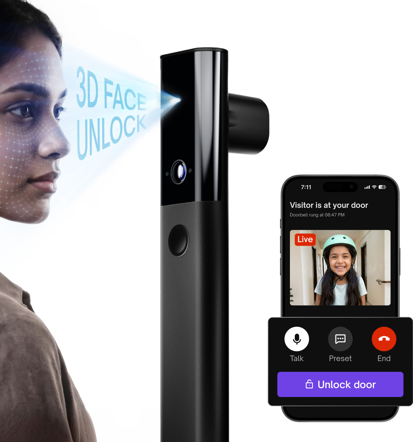 Image of NATIVE By Urban Company Lock Ultra Face Unlock Live HD Video & 2-Way Talk 9-way Unlock Free Installation Smart Door Lock