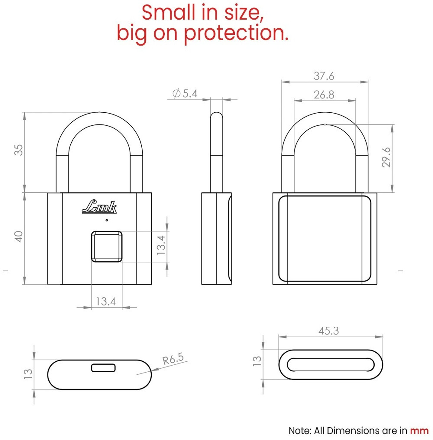 Image of Link Smart Bio Mini Fingerprint Padlock | Keyless Biometric Lock with 1-Second Unlock| Emergency Access, Rechargeable Battery, USB-C Backup|Suitable For Bags, Suitcase, Luggage, home Security, Smart Door Lock