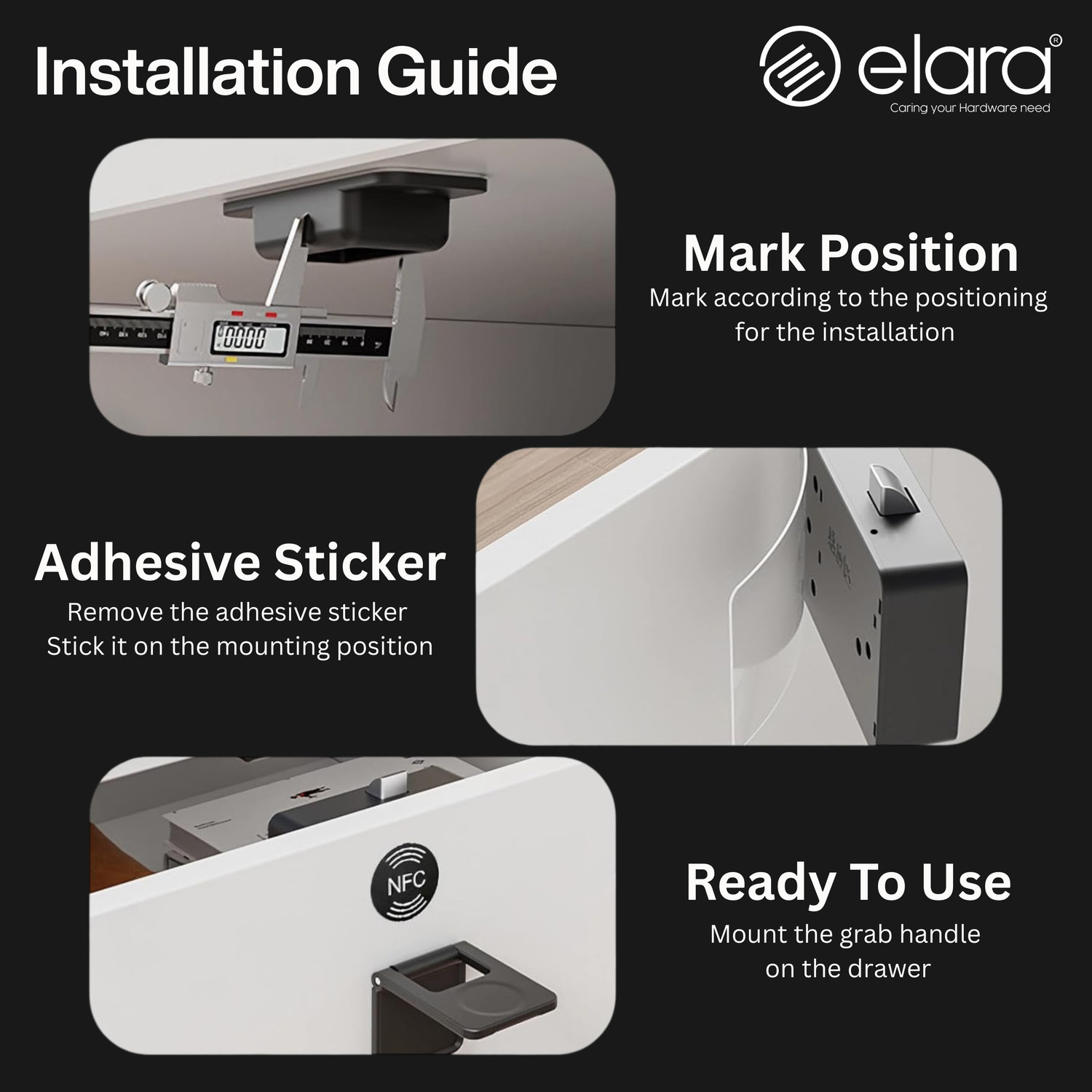 Image of Elara Elara DX-2 Smart Drawer Lock with Auto-Locking System, RFID Card Access, Low Battery Alert, Hidden Lock, Black Smart Door Lock