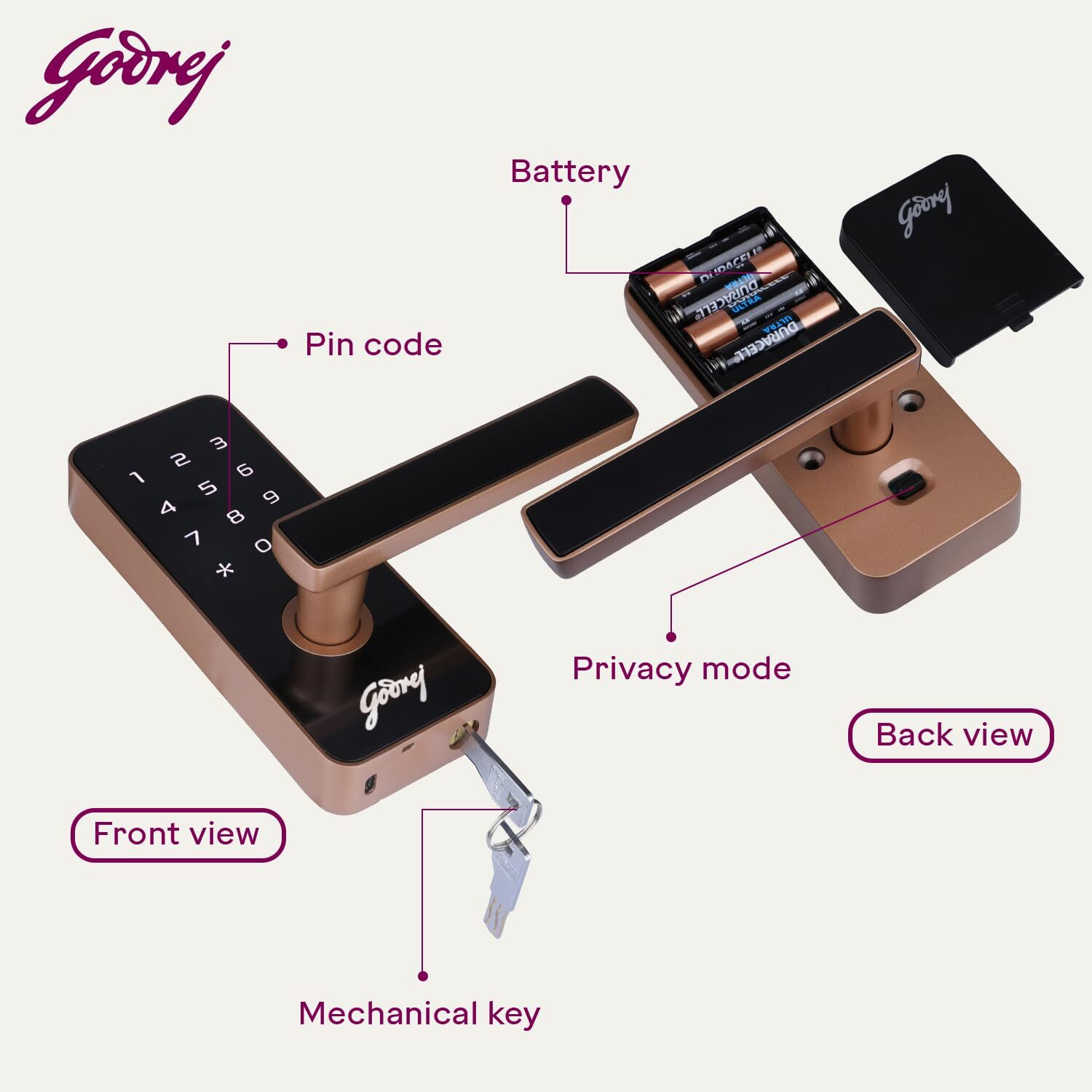 Image of Godrej Locks Catus Touch I Smart Digital Lock for Wooden Door I 2 in 1 Access I 3 Yr Warranty Smart Door Lock