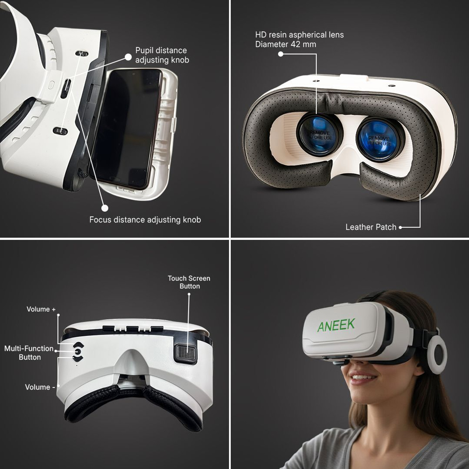Image of ANEEK 3D Virtual Reality Glasses with HD Lenses, 110 View with Aspherical Lens
