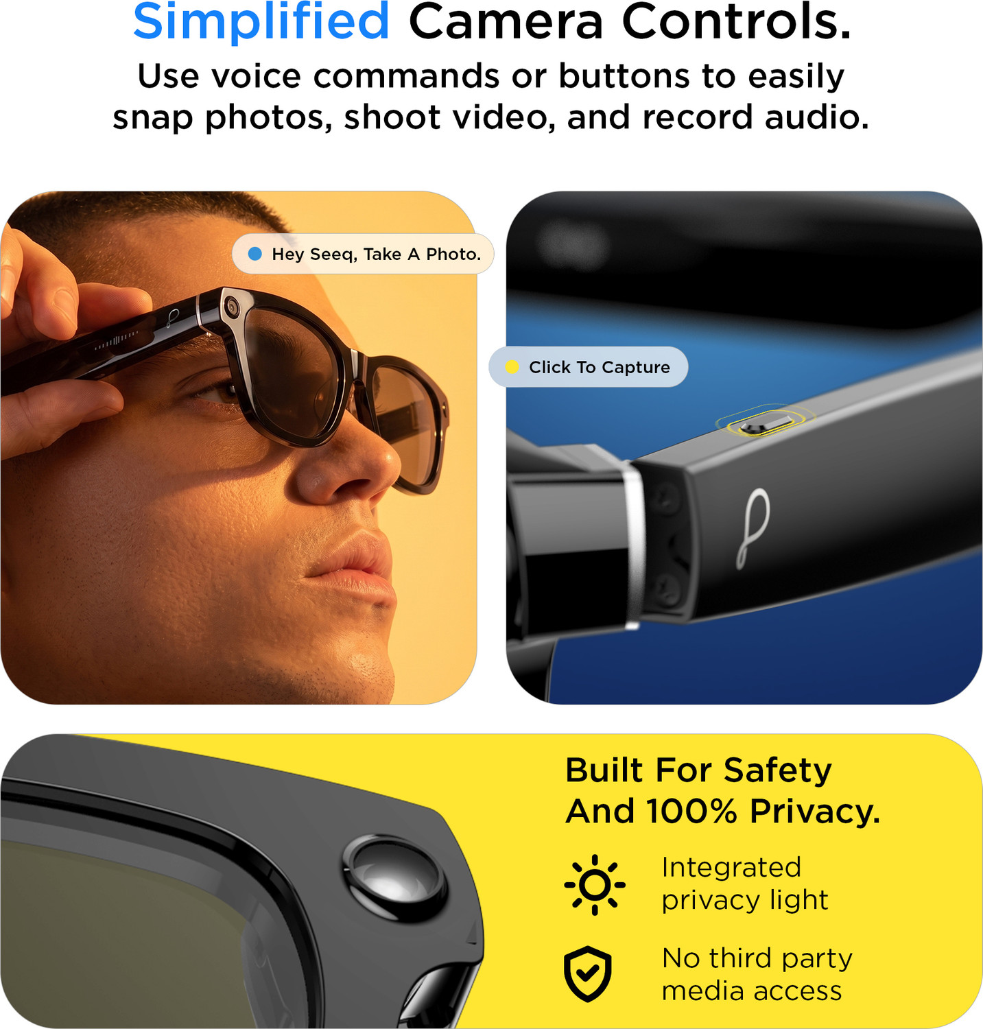 Image of Pebble SeeQ Smart AI Glasses 8MP Ultra HD Camera, Touch Control, OpenWaveX TM