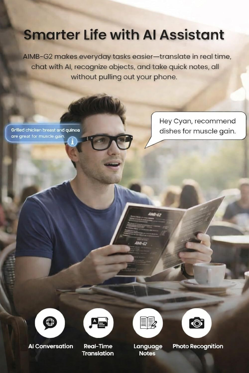 Image of TULUA AI Camera Smart Glasses, 8MP, HD, Photo & Video, Bluetooth, Voice Translation