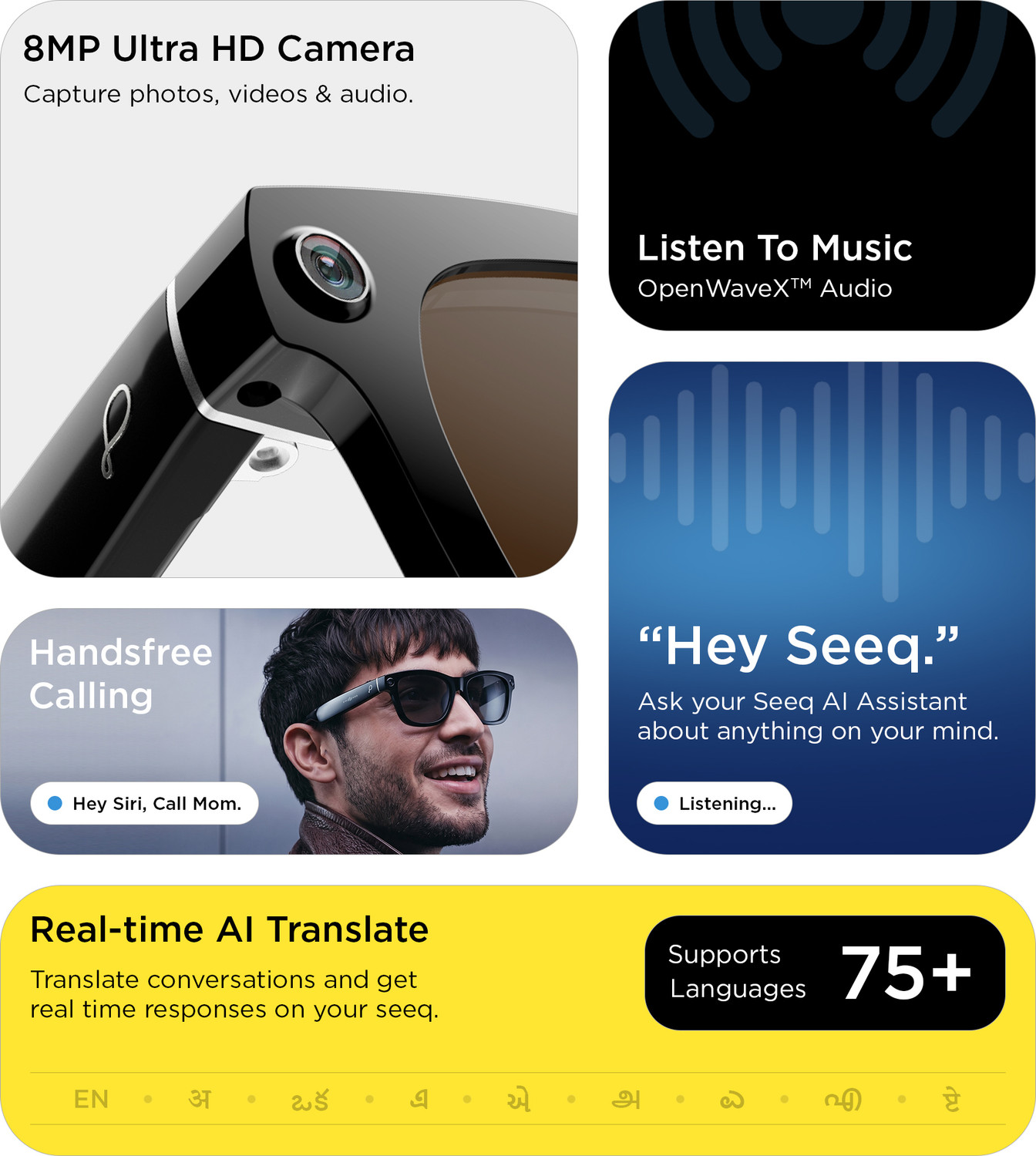 Image of Pebble SeeQ Smart AI Glasses 8MP Ultra HD Camera, Touch Control, OpenWaveX TM
