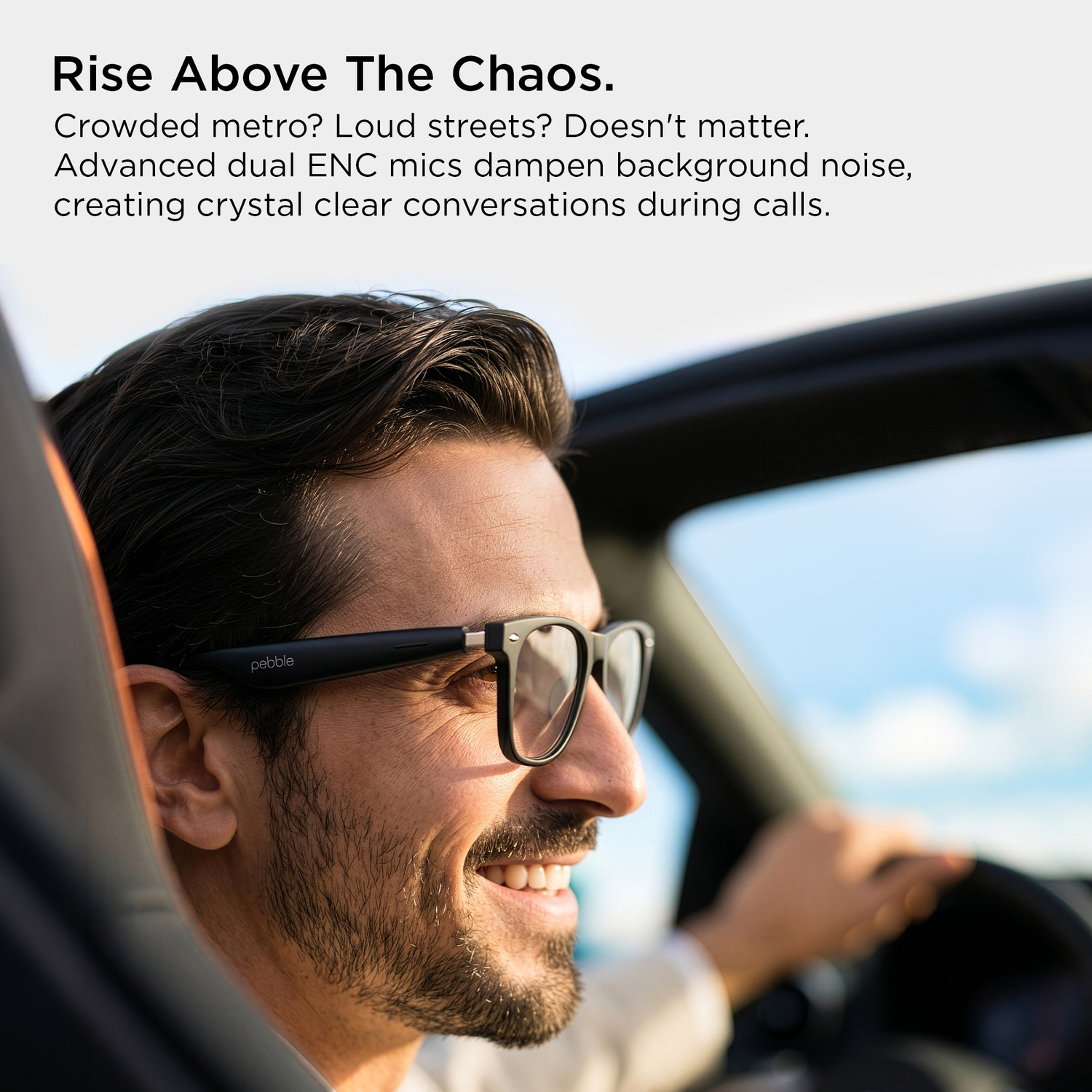 Image of Pebble Onyx Open-Ear Wireless Smart Glasses,BT Calling,Crystal Clear Calls,Dual ENC MIC