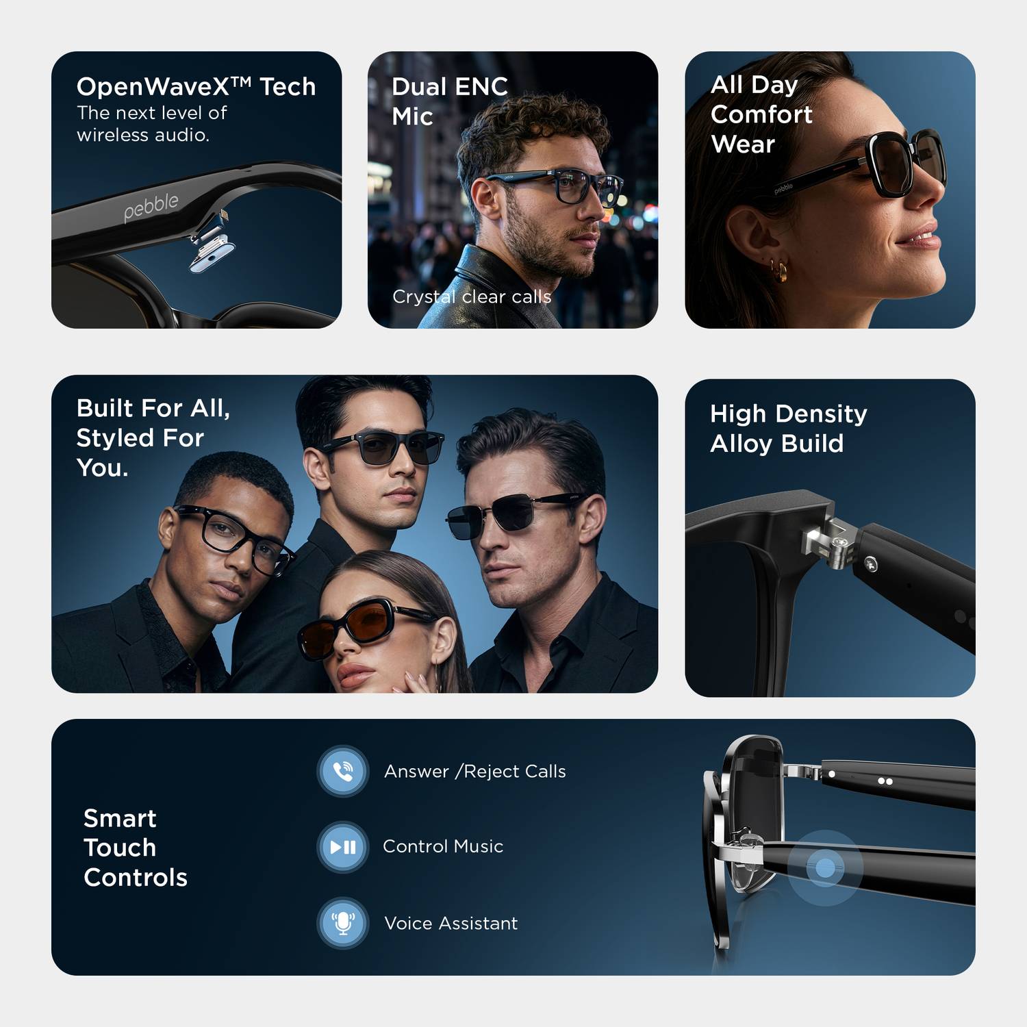 Pebble Onyx Open-Ear Wireless Smart Glasses Black - Image 2