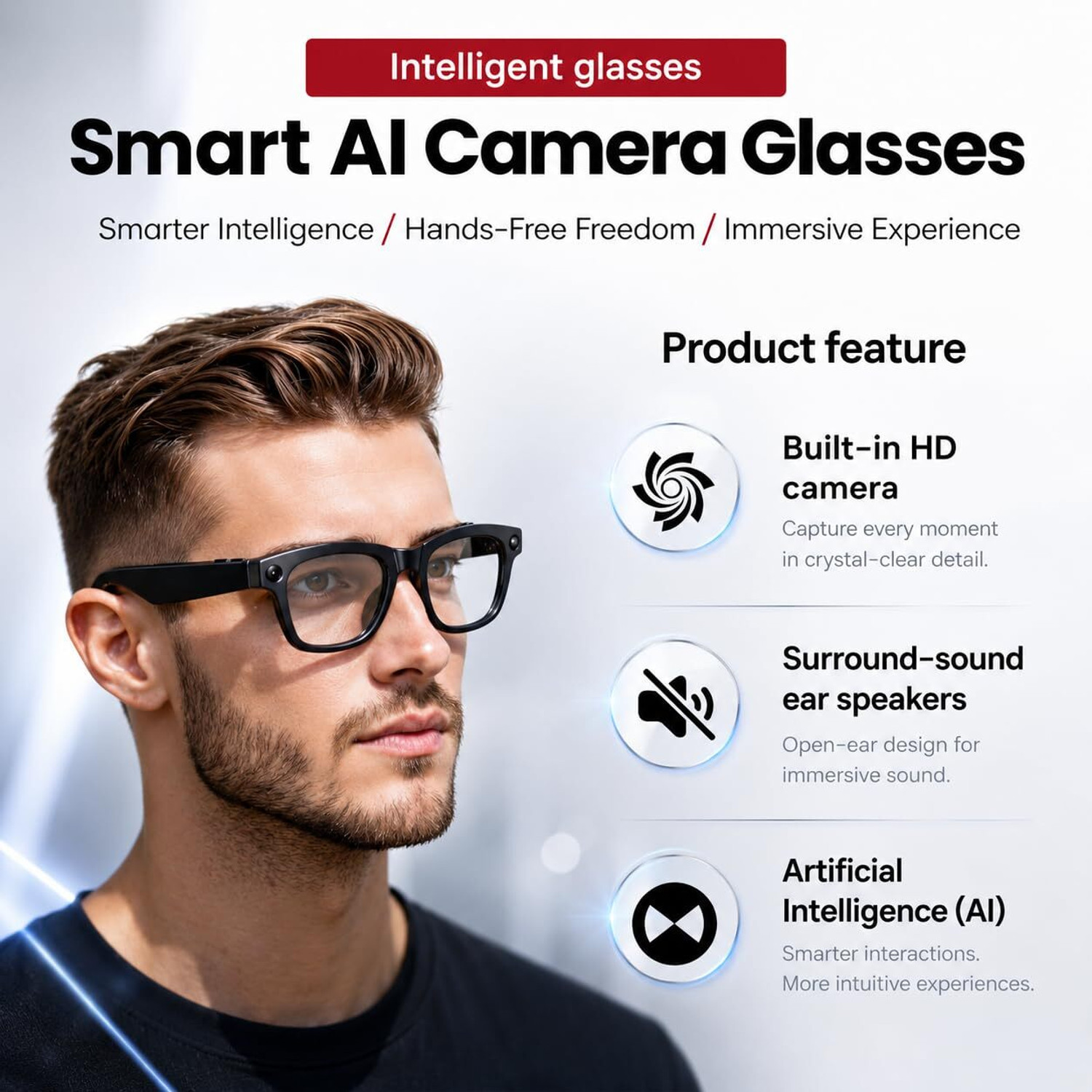 Image of TULUA G2 AI Camera Smart Glasses, 8MP,HD, Photo&Video, Bluetooth,Voice Translation m21