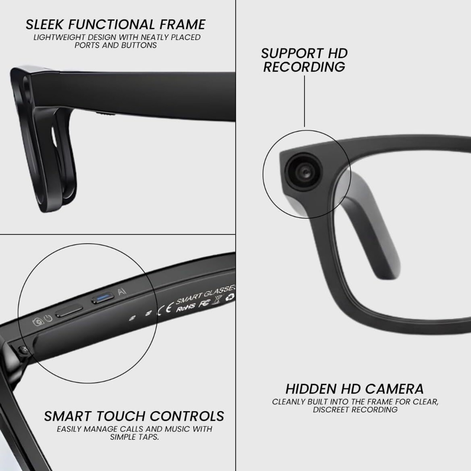 Image of TULUA G2 AI Camera Smart Glasses, 8MP,HD, Photo&Video, Bluetooth,Voice Translation m21