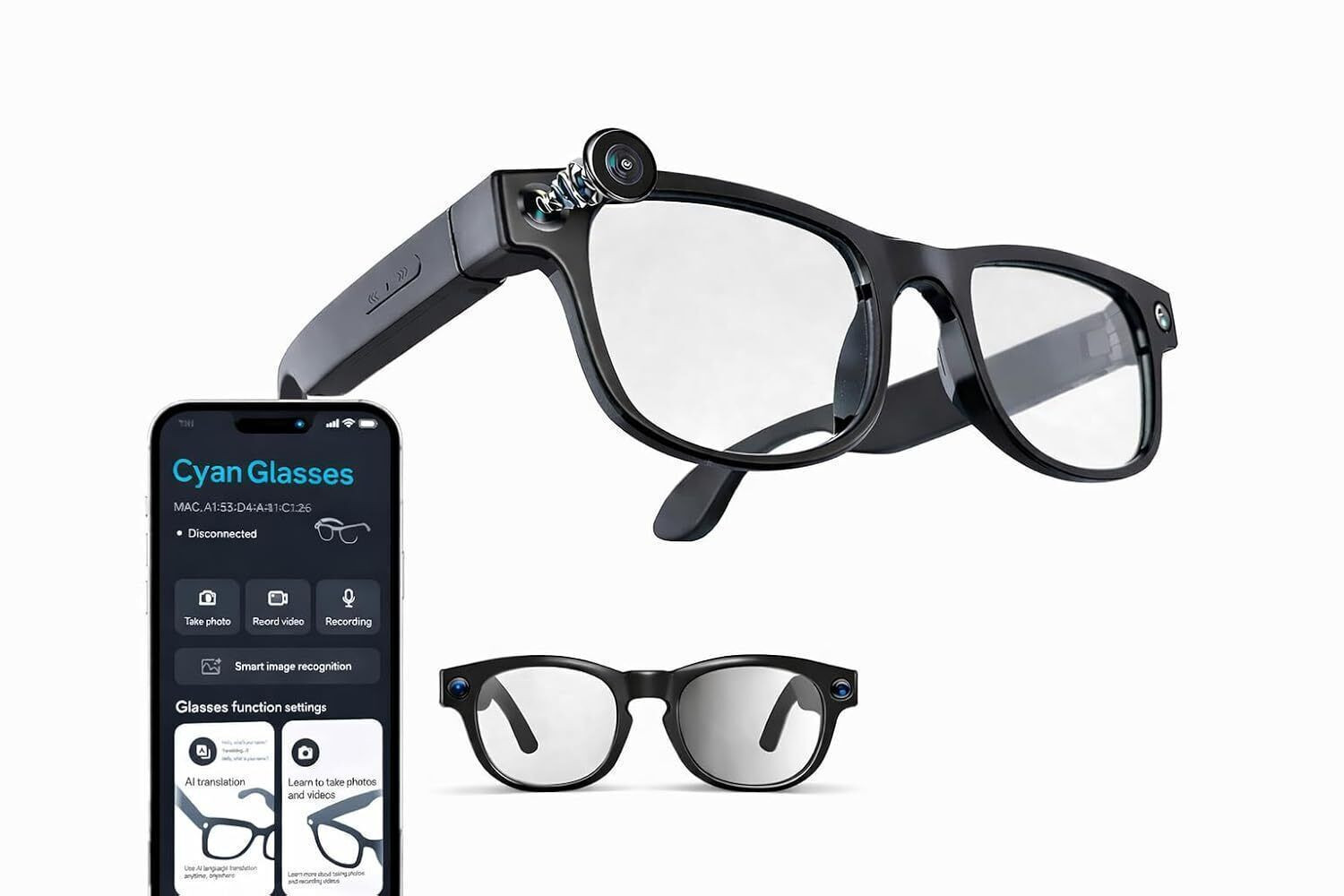 Image of TULUA AI Camera Smart Glasses, 8MP, HD, Photo & Video, Bluetooth, Voice Translation