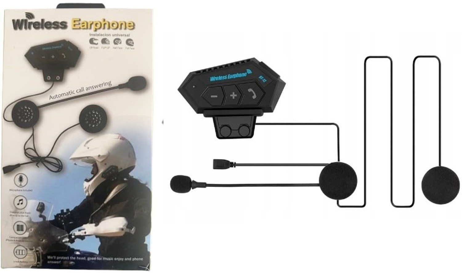 Image of Voltegic Bluetooth Helmet Intercom Headset with Hands-Free Calling & Music Playback Smart Headphones (Wireless)
