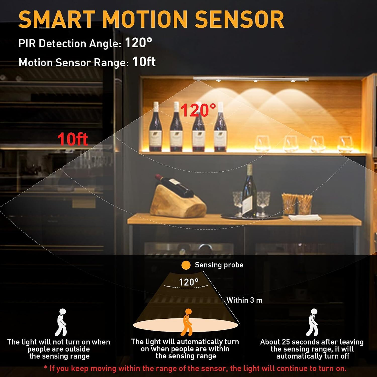 Image of RJD1114 LED Under Cabinet Light with Motion Sensor, USB Rechargeable - 40cm, Warm Yellow 5 W 40 cm Tube Light